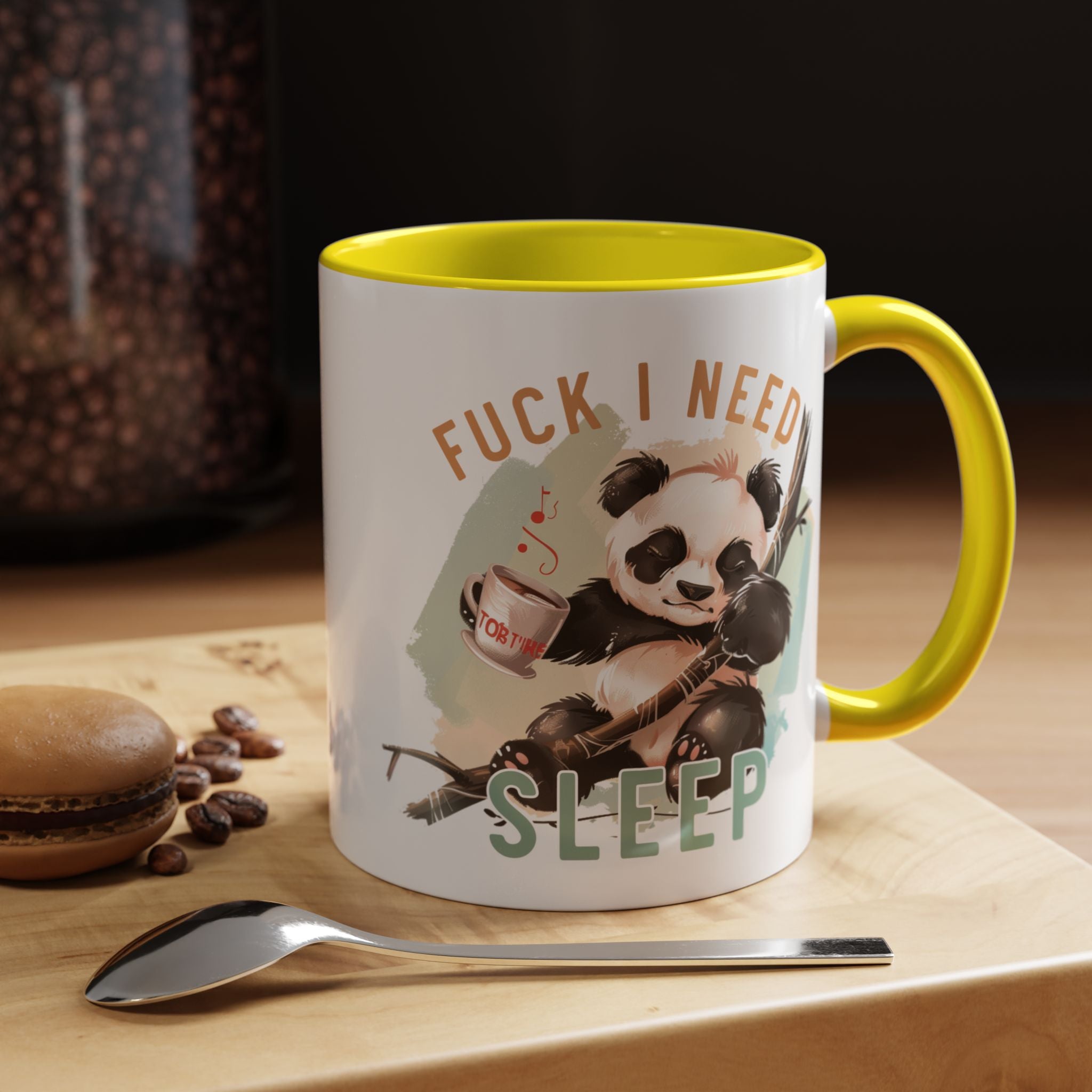 Funny Coffee Mug, Personalized Mug, Cute Panda Fuck I Need Sleep Accent Cup (11, 15oz), Gift Under 20, White Elephant gift