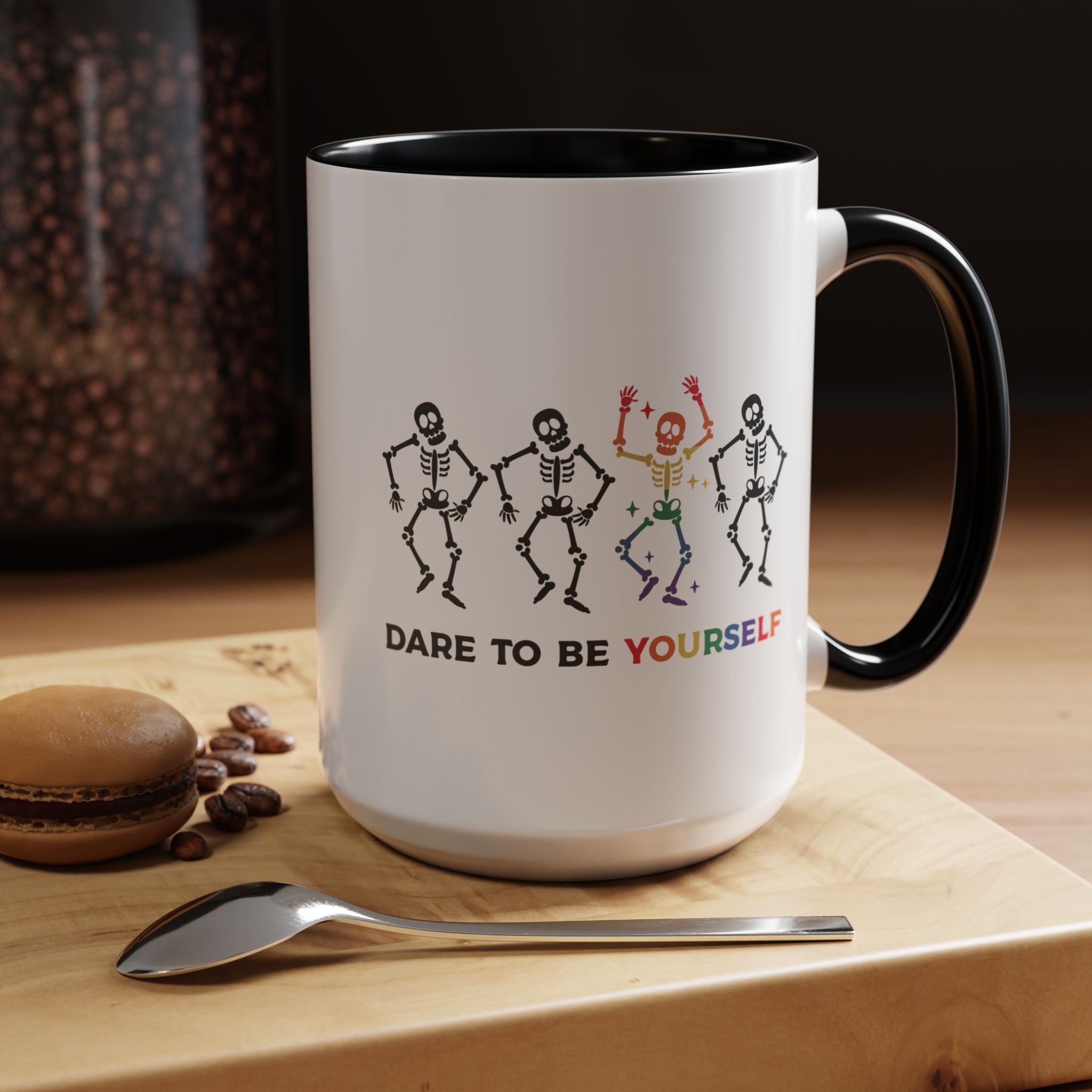 Funny Coffee Mug, Personalized Mug, Dare To Be Yourself, LGBTQ Support,  Accent Cup (11, 15oz), Gift Under 20, White Elephant gift