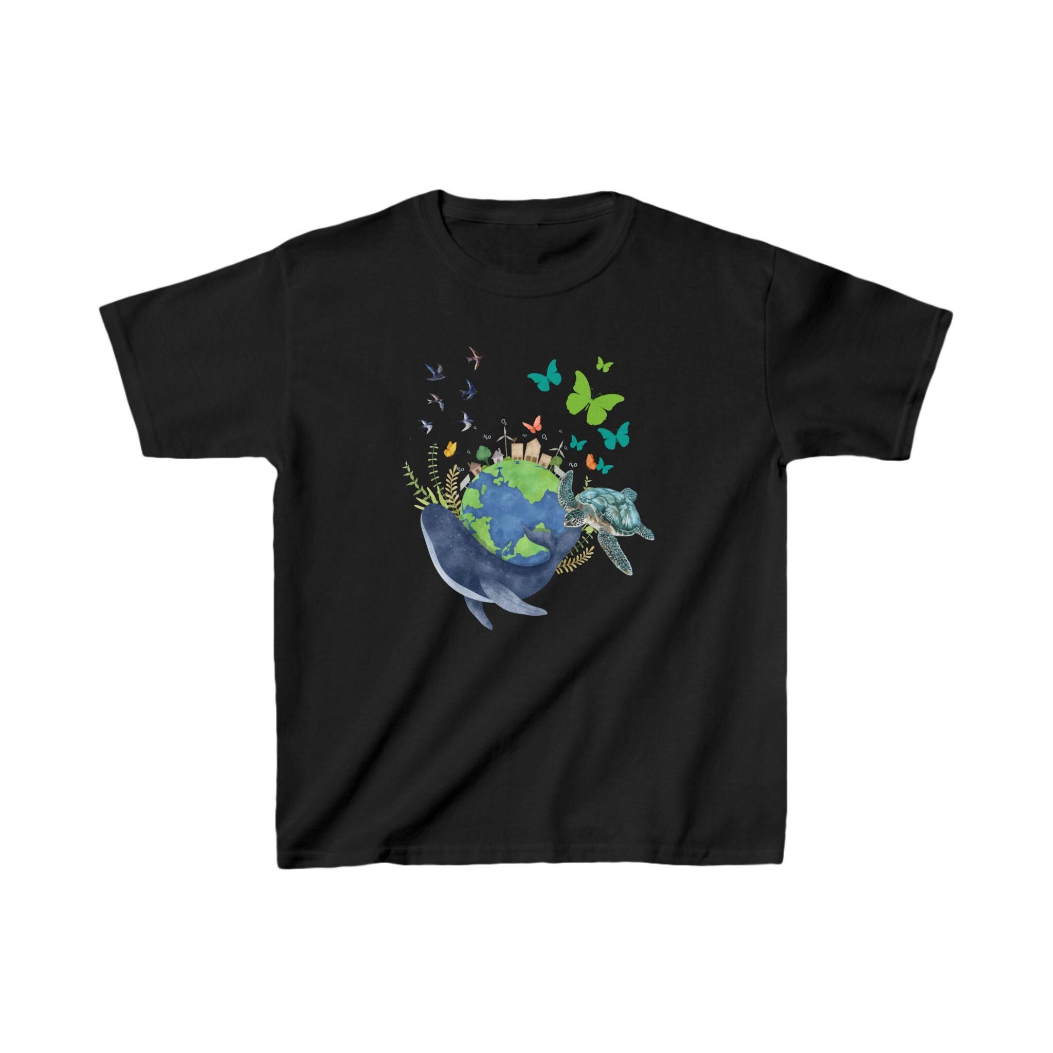 Kids T-Shirt, Mother Earth Sea Animals Design, Ocean Theme Tee, Children's Short Sleeve Shirt, Environmental Awareness Tee