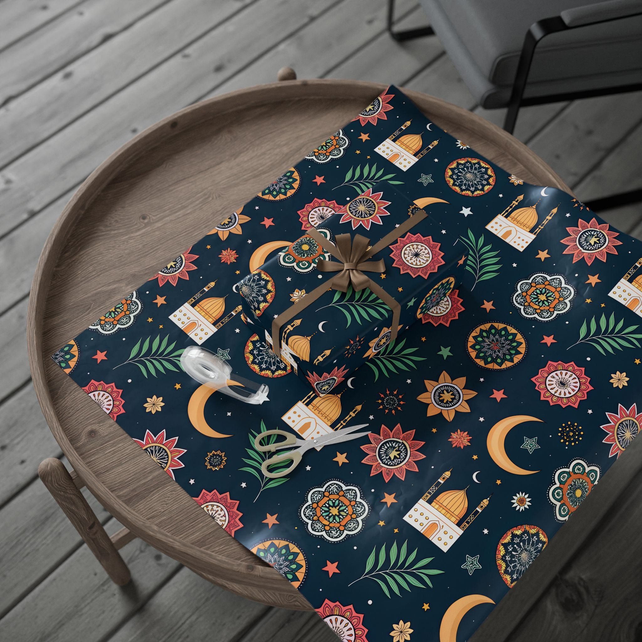 Ramadan Wrap Paper - Islamic Gift Wrap With Nights Mosque, Moon and Stars Design