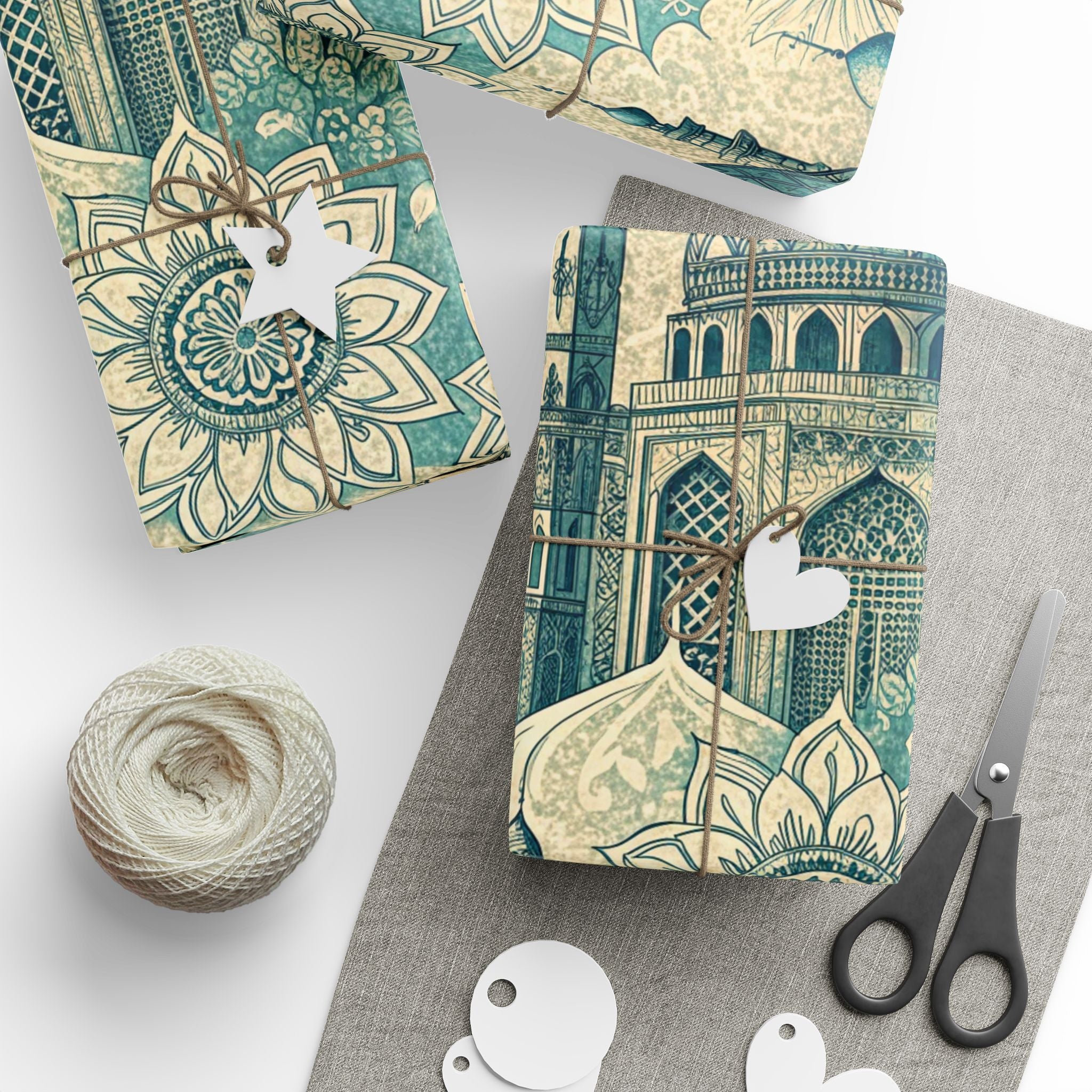 Ramadan Wrap Paper - Islamic Gift Wrap With Mosque, Moon and Stars Design