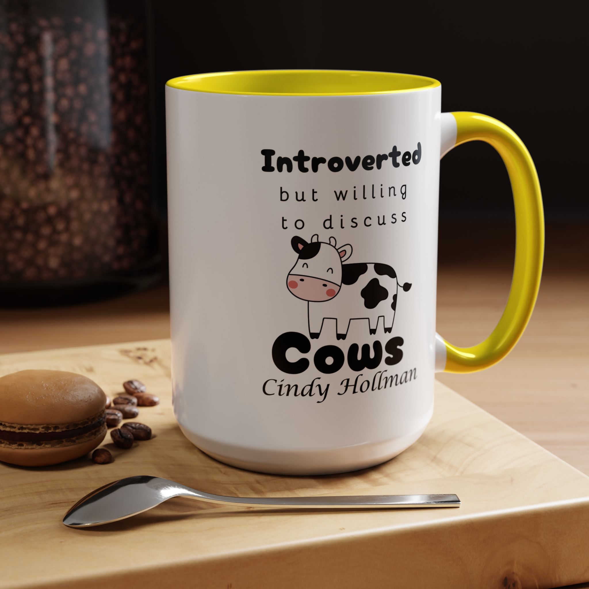 Funny Coffee Mug, Introverted But Willing To Discuss Cows Personalized Accent Coffee Mug (11 and 15oz)