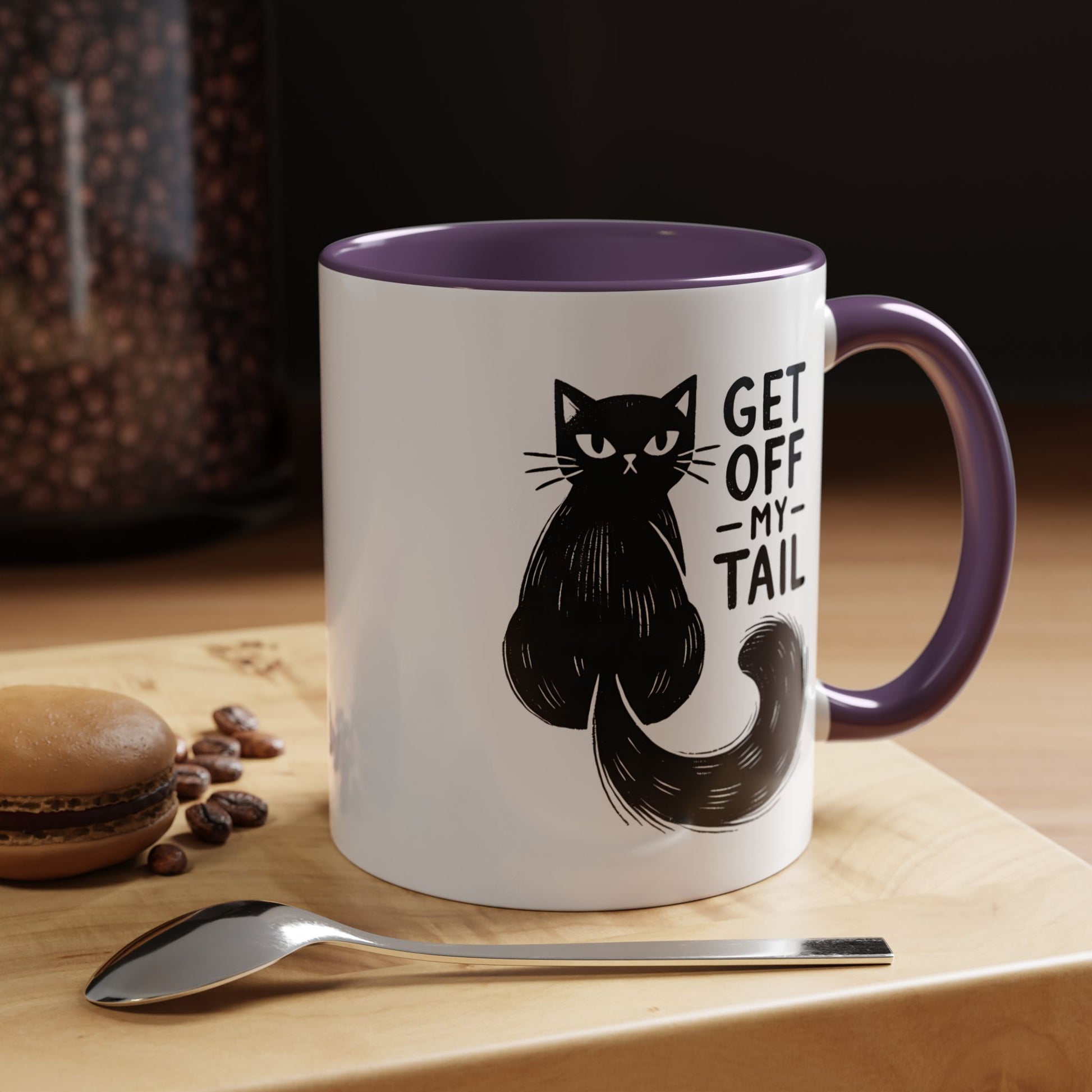 Get Off My Tail Cat , Sarcastic Tea Cup Mug Lifestyle Mockup | Nutty Designs