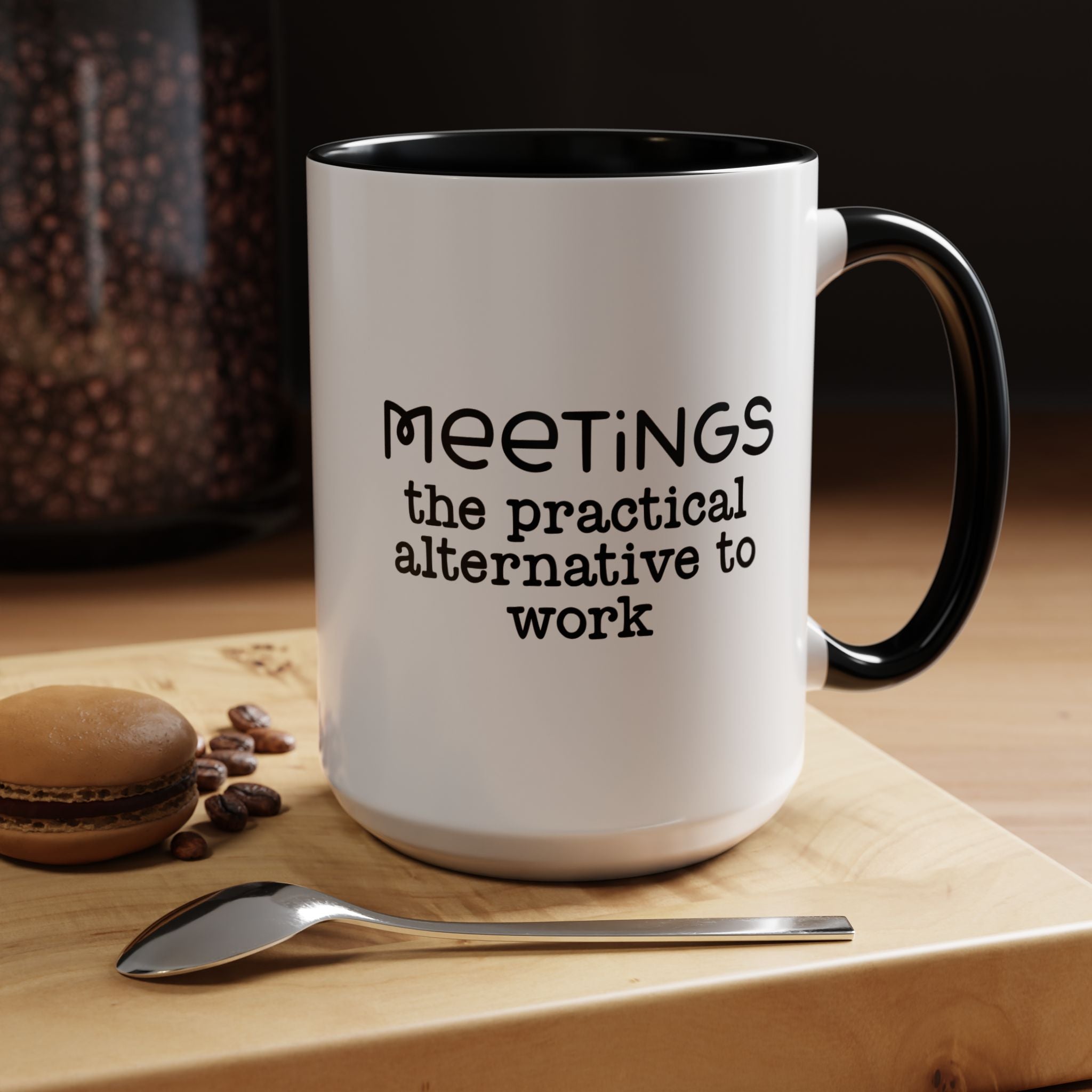 Funny Coffee Mug, Personalized Mug, Meetings The Practical Alternative To Work Accent Cup (11, 15oz), Gift Under 20, White Elephant gift