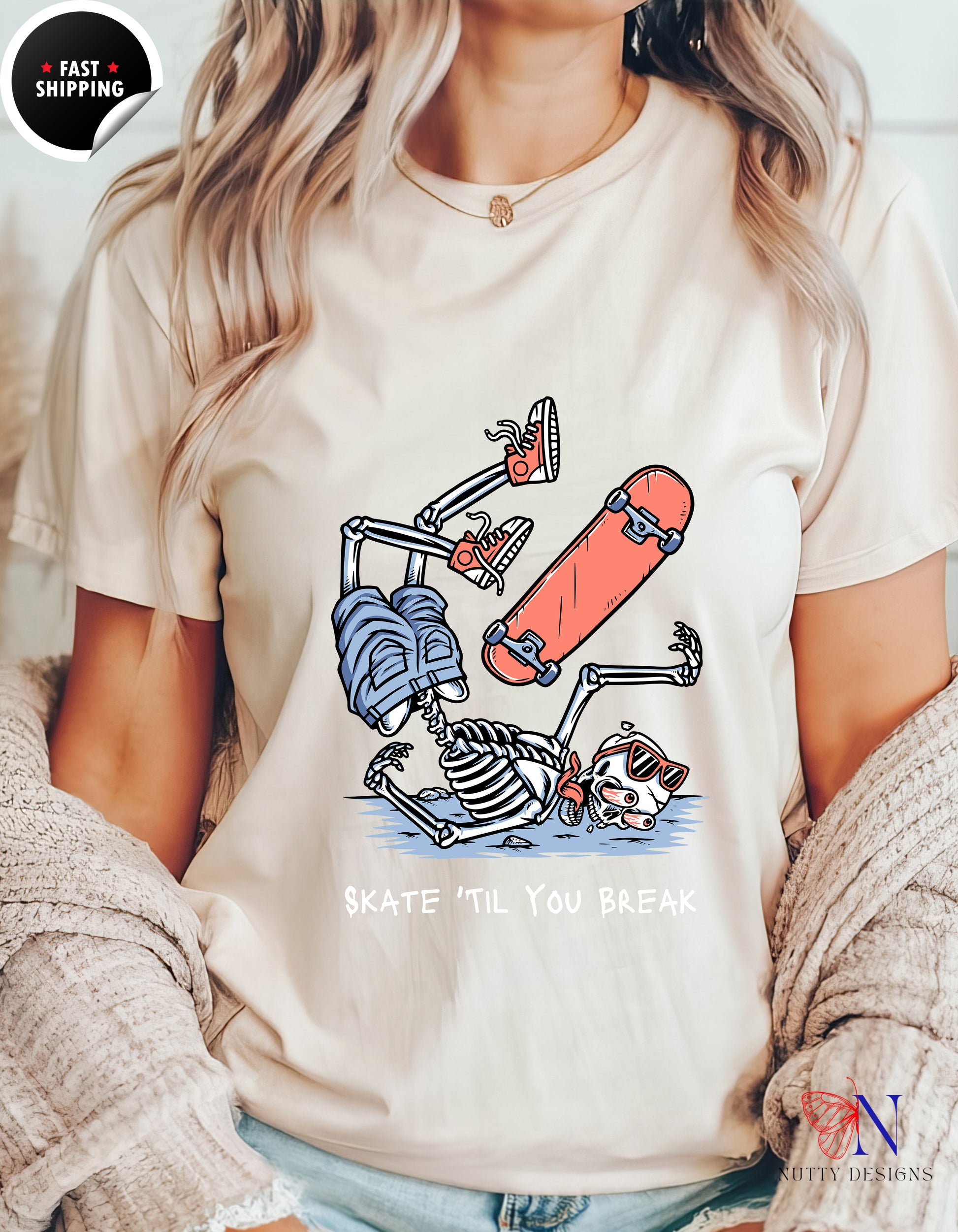 Skate Till You Break — Skateboard Shirt for Skaters T-Shirt Lifestyle Mockup | Nutty Designs