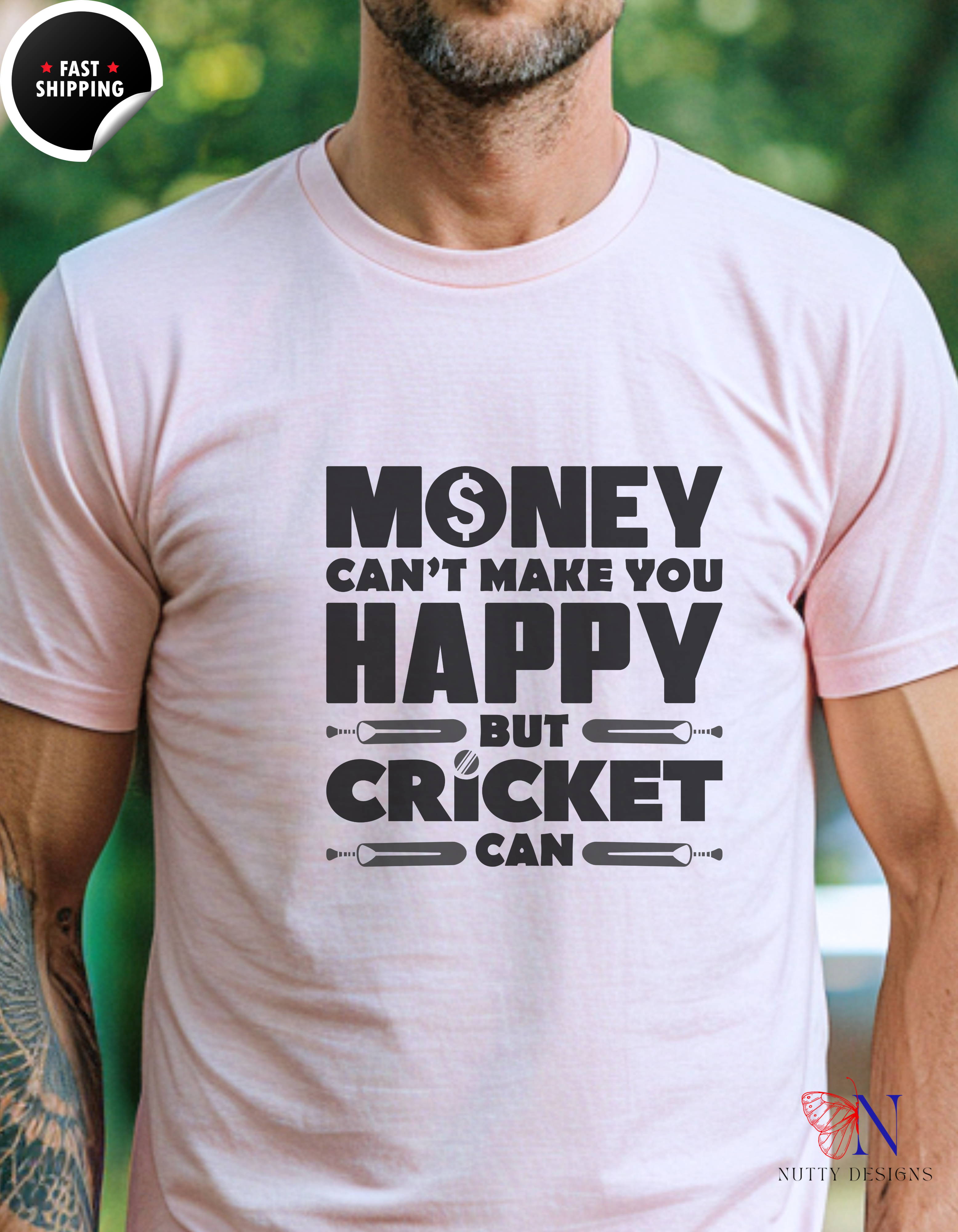 Money can't make you happy but Cricket can, unique T-Shirt Product Photo | Nutty Designs