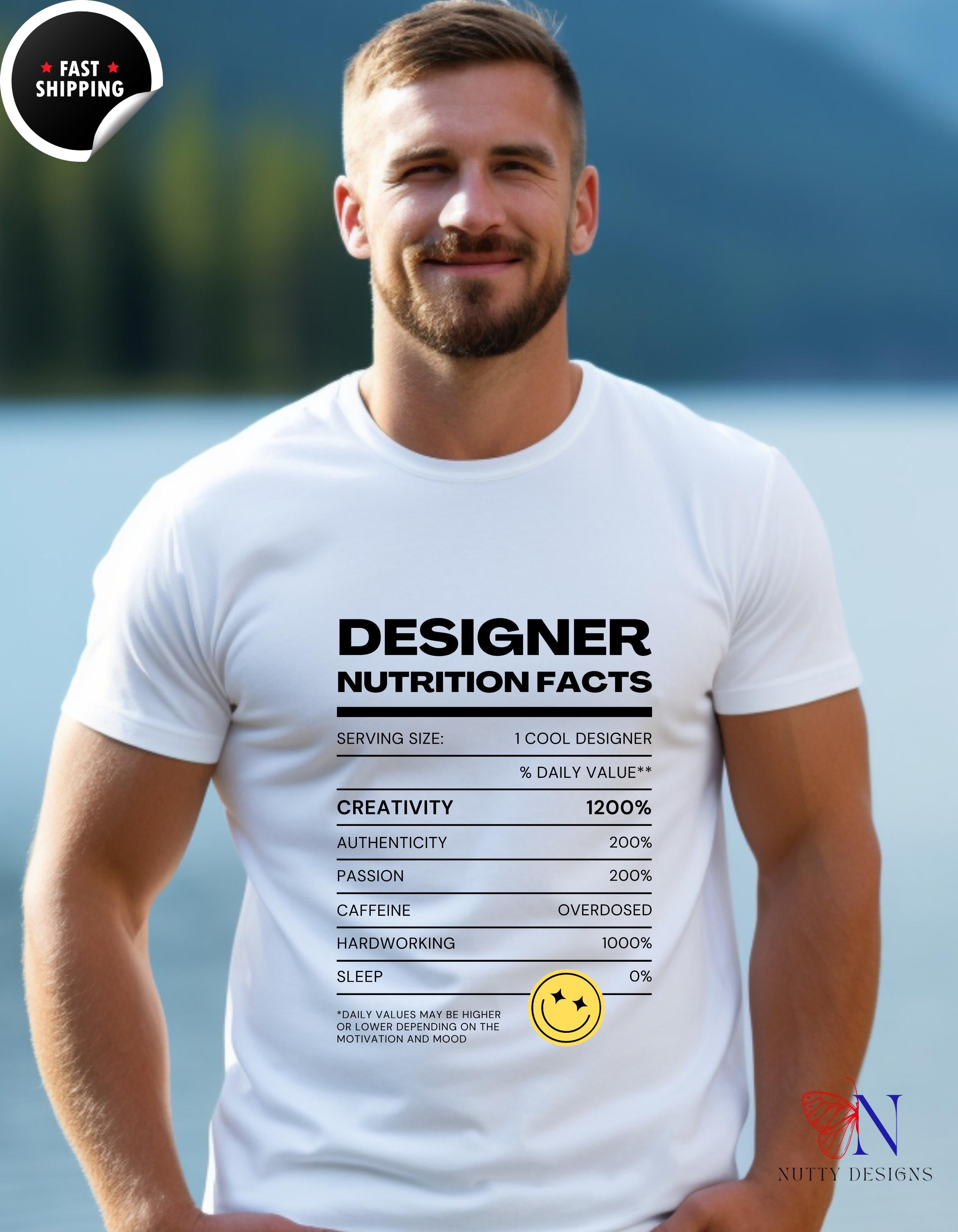 Designer Nutrition Facts Shirt, Funny Creativity Shirt, Unisex Design Tee for Creative Drive & Artistic Expression