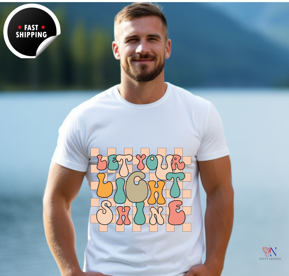 Let your Light Shine retro , inspirational , Positive T-Shirt Lifestyle Mockup | Nutty Designs