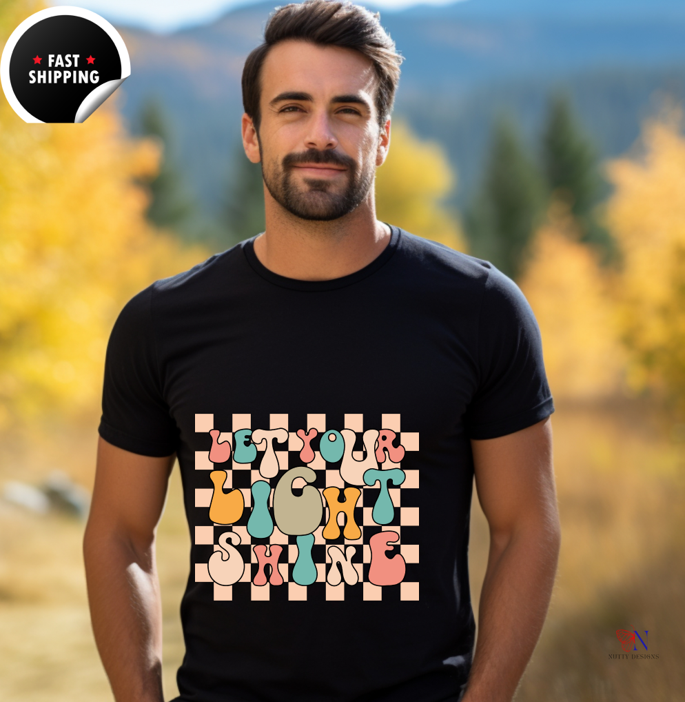 Let your Light Shine retro , inspirational , Positive T-Shirt Lifestyle Mockup | Nutty Designs
