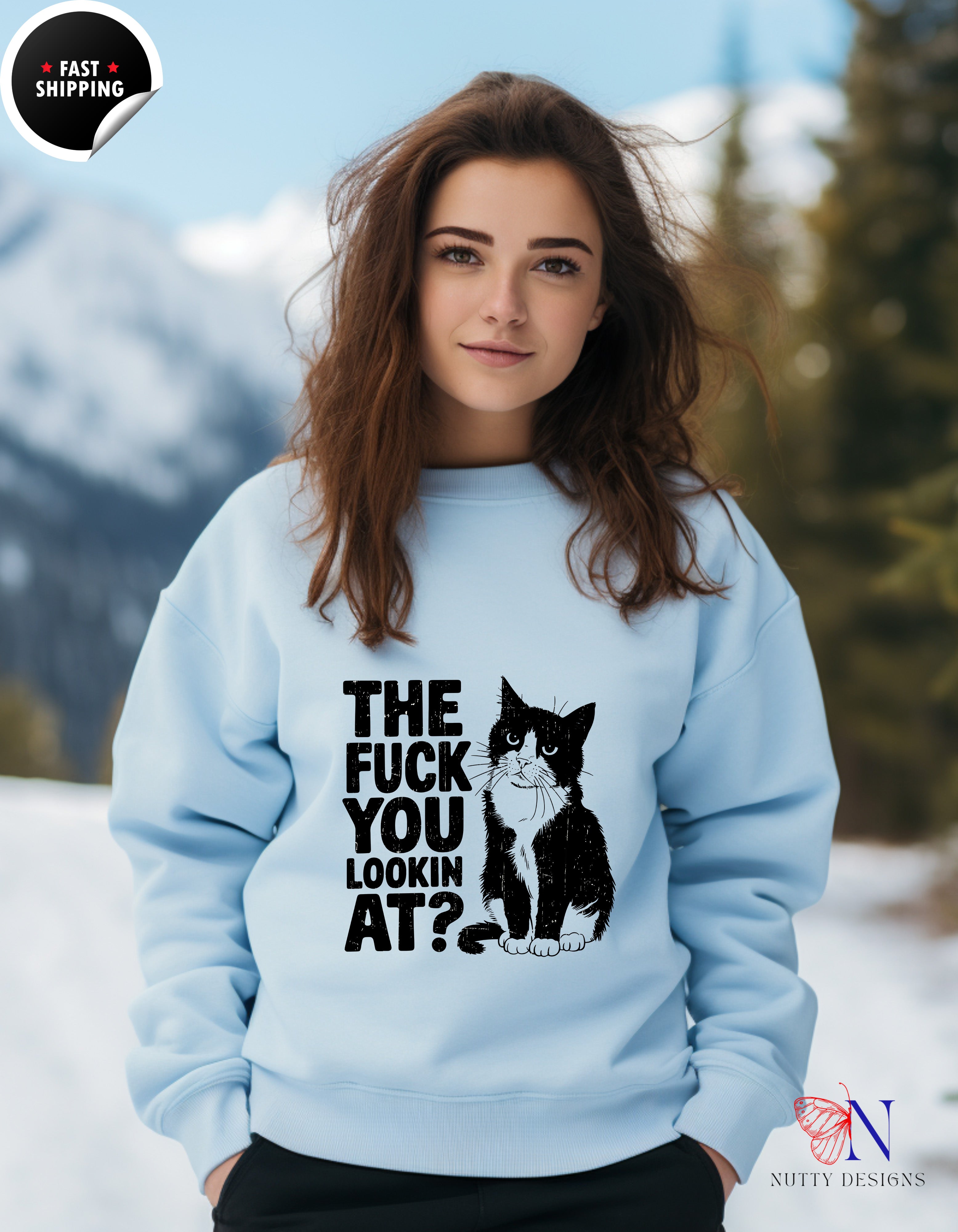 Funny Cat Hoodie - The F You Lookin' At? Graphic Pullover