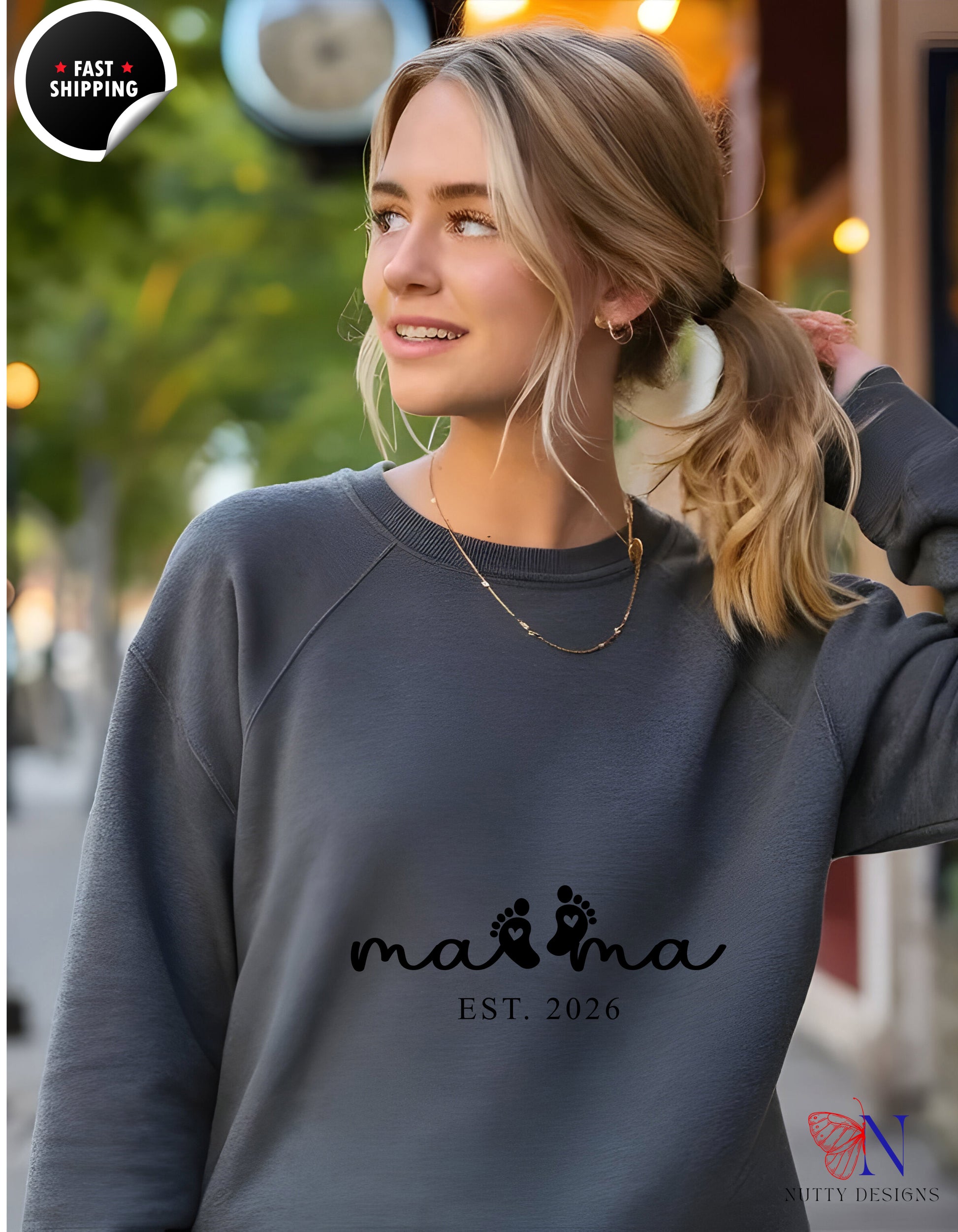 Mama Est 2026 Baby Footprints hoodie lifestyle mockup - Mother's Day gift