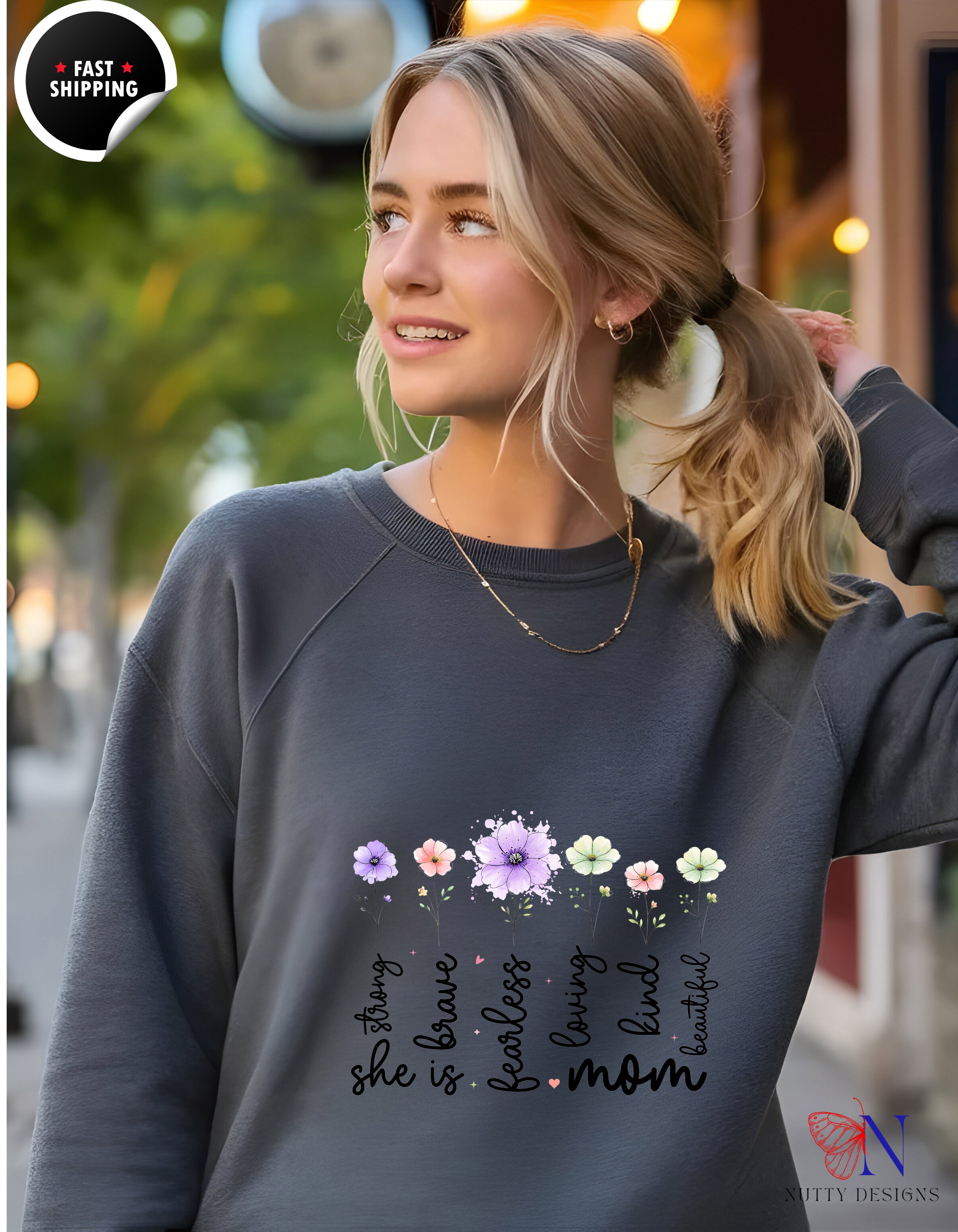 She Is Strong Brave Mom Colorful Heart List hoodie lifestyle mockup - Mother's Day gift