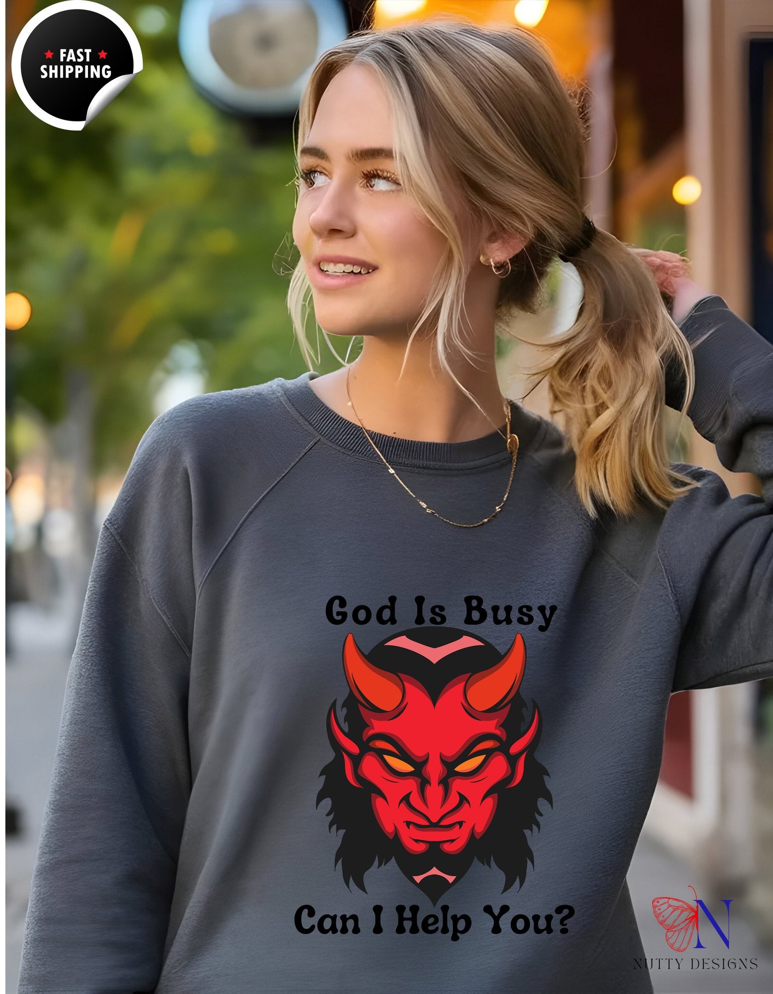 Heavy Blend™ Hooded God Is Busy Can I Help You? Sweatshirt - Hoodies-Sweatshirts_Dark Grey Sweatshirt
