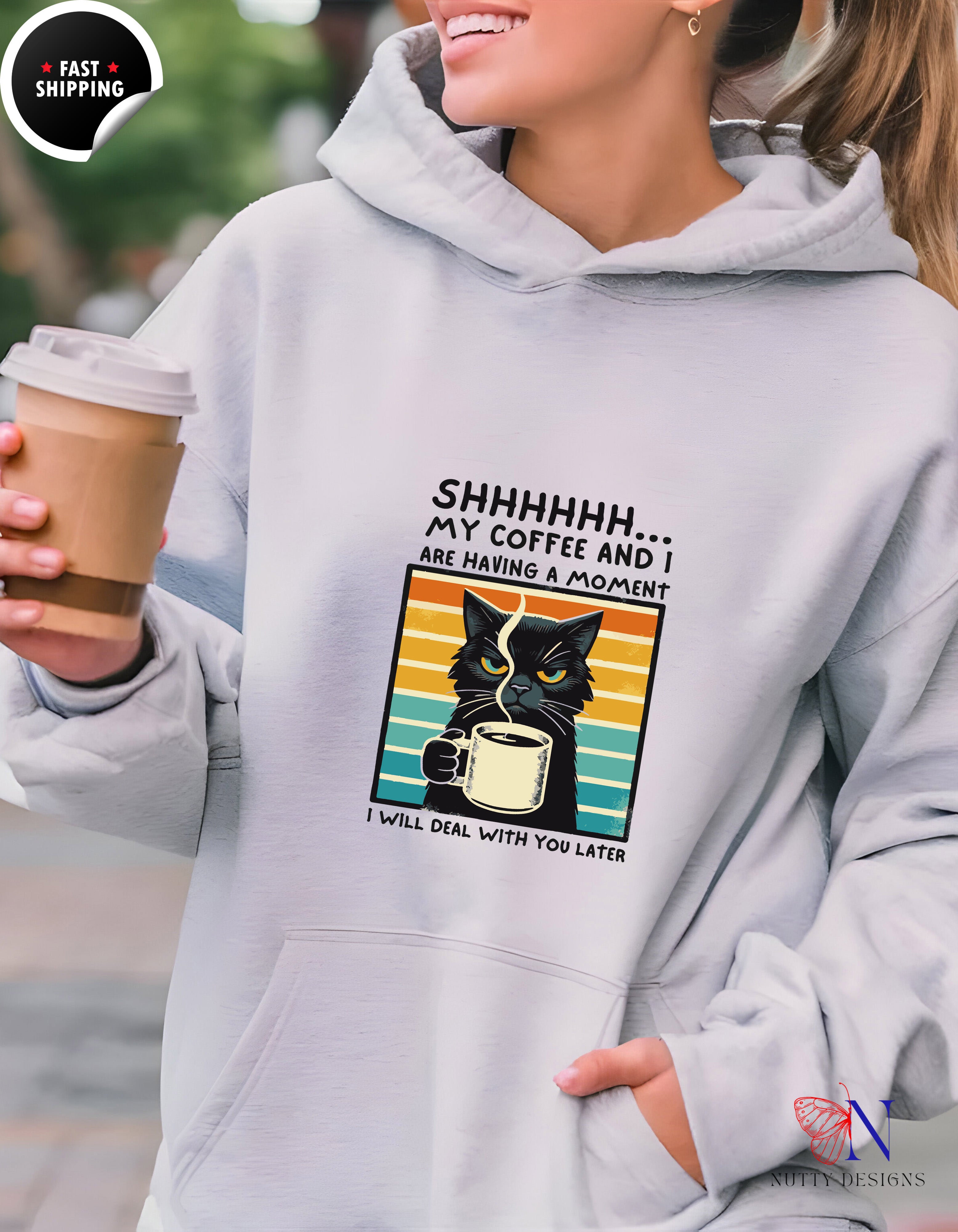 Coffee Cat Hoodie - Shhh… My Coffee and I Are Having a Moment — view 15