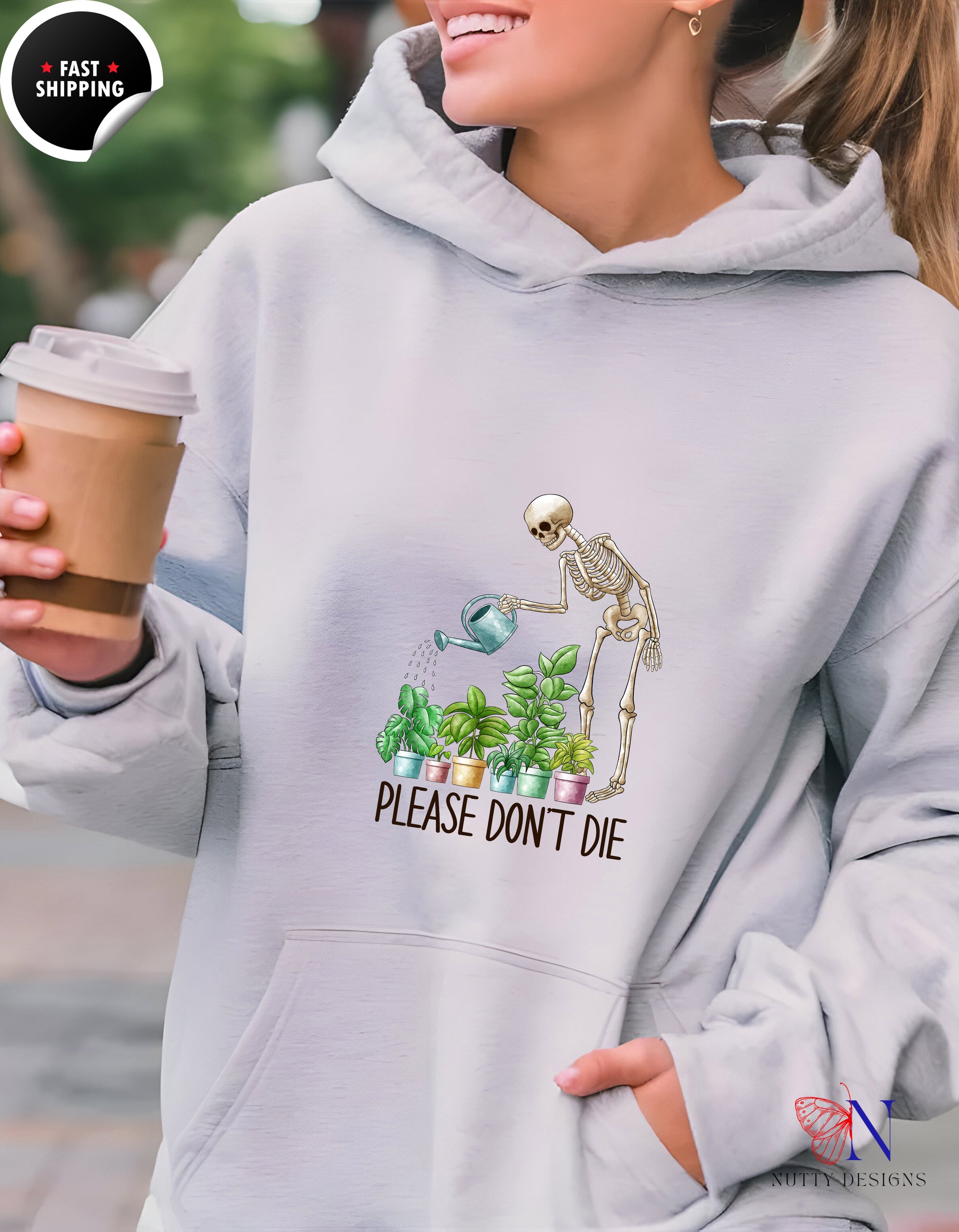 Plant Lover Hoodie - Please Don't Die Skeleton Gardener Sweatshirt — view 9