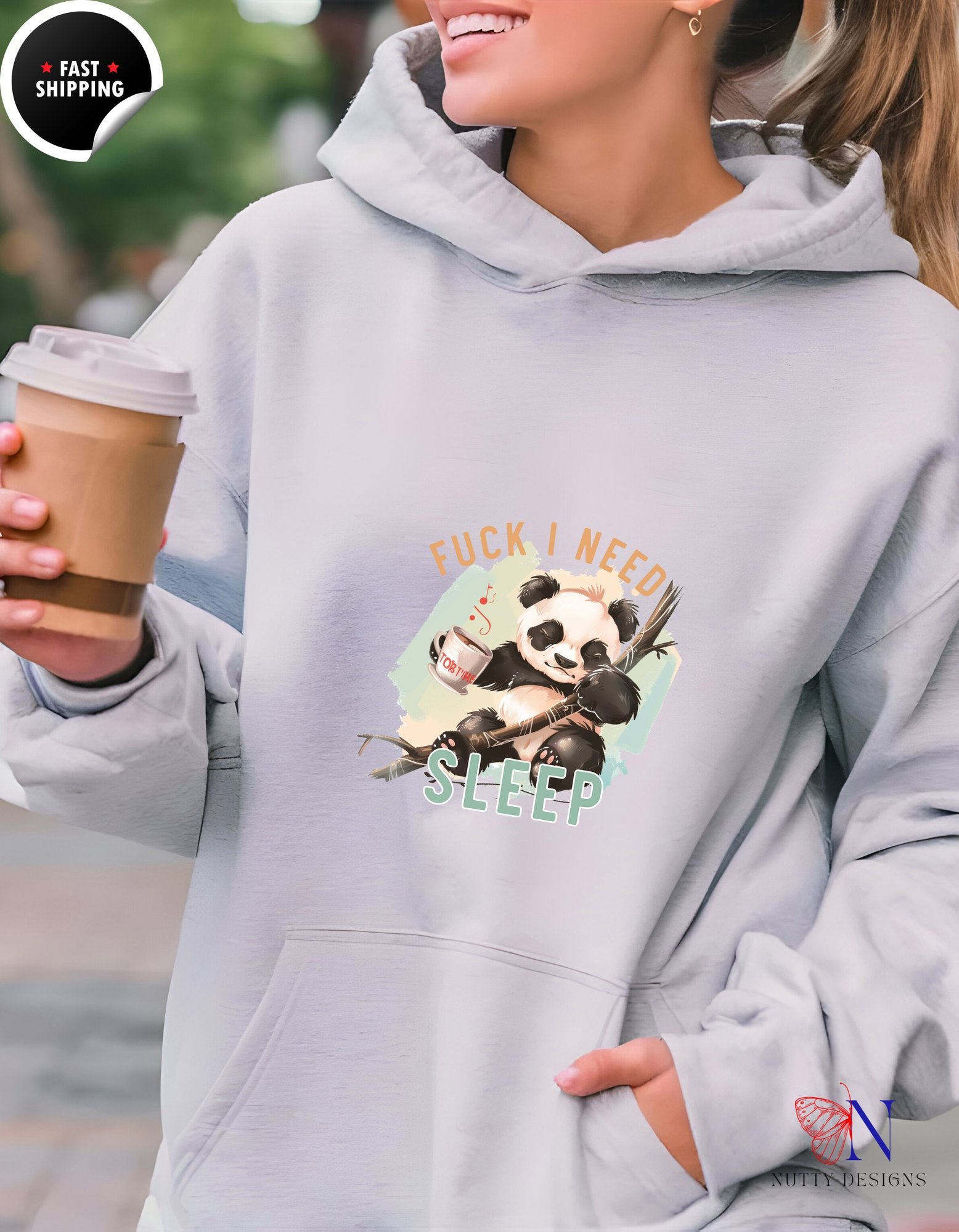 Sleep-Deprived Panda Hoodie – Funny "Fuck I Need Sleep" Grap - Hoodies-Sweatshirts_Grey Hoodie