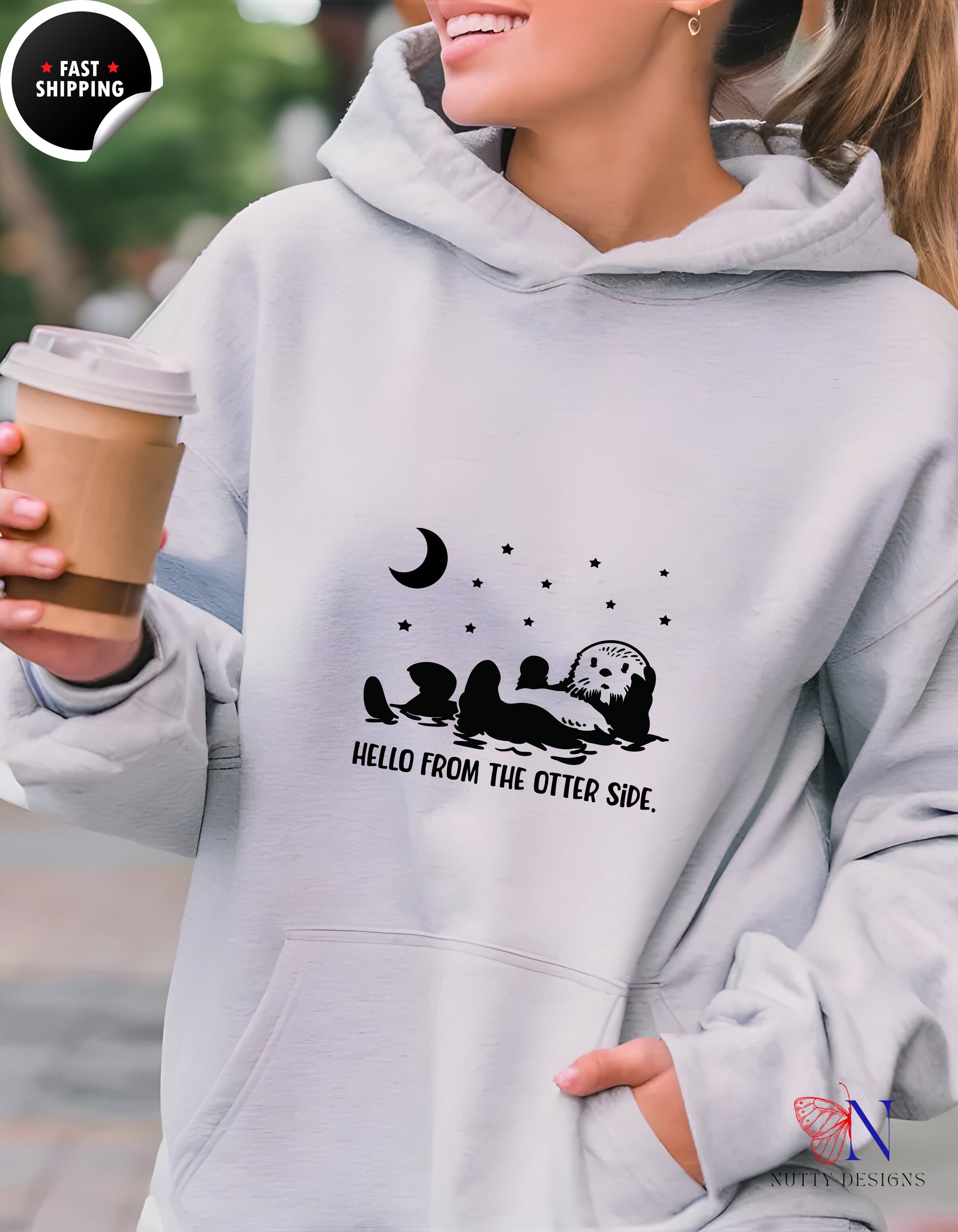 Otter Hoodie - Hello From the Otter Side Moon Graphic — view 14
