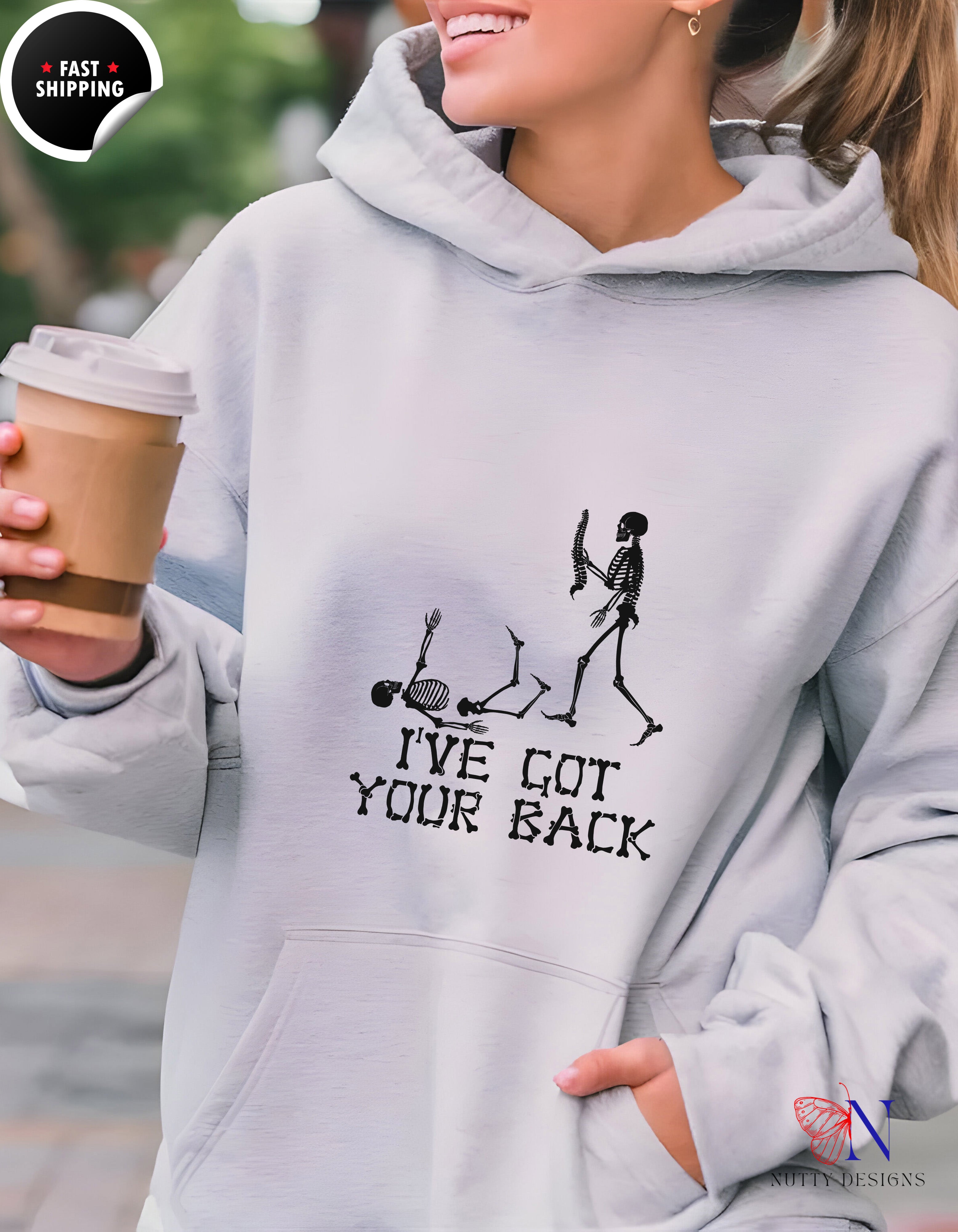 Hoodie "I've Got Your Back" Vintage Skeleton Helping Design — view 14