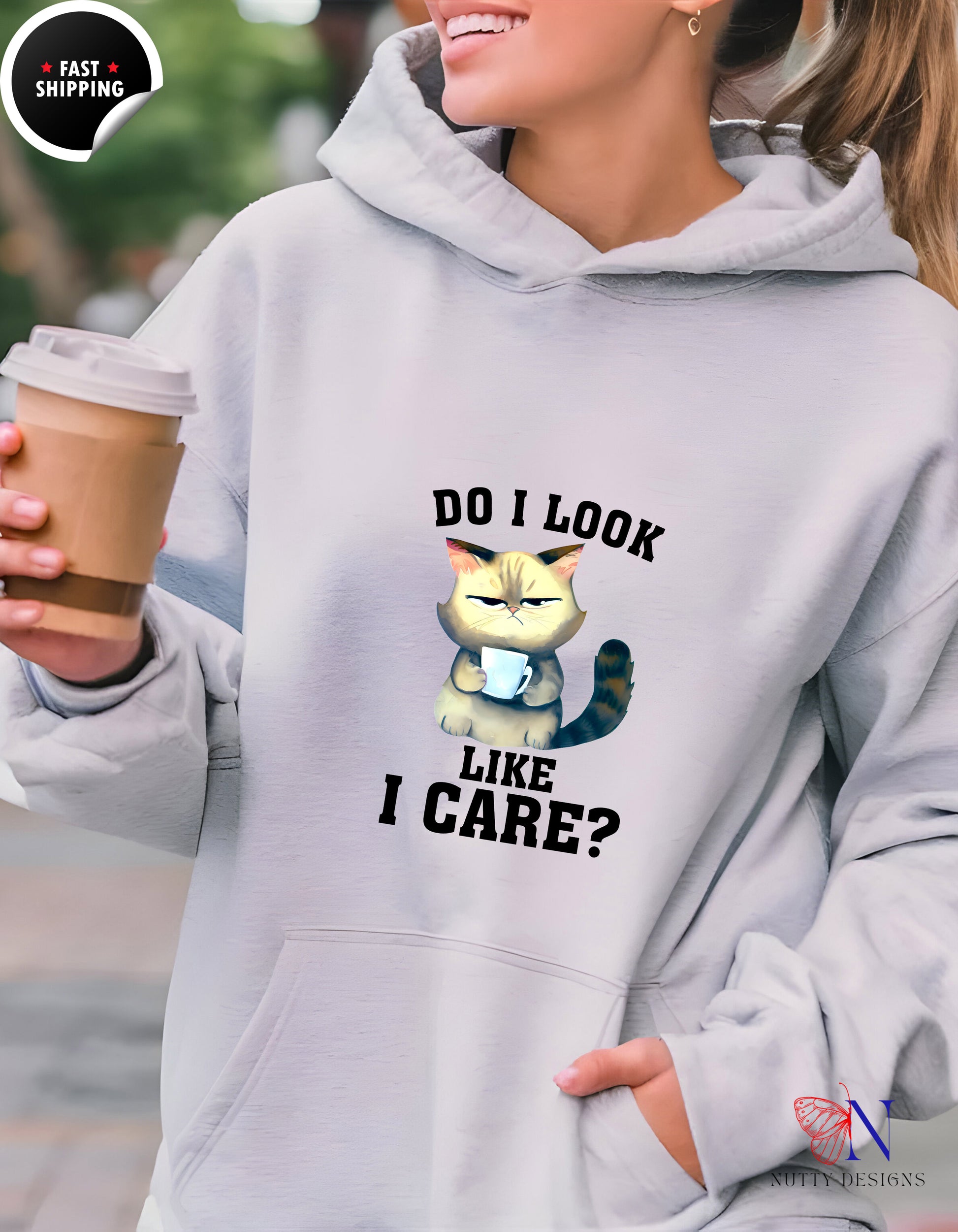 Grumpy Cat Hoodie - Do I Look Like I Care? Funny Pullover — view 9