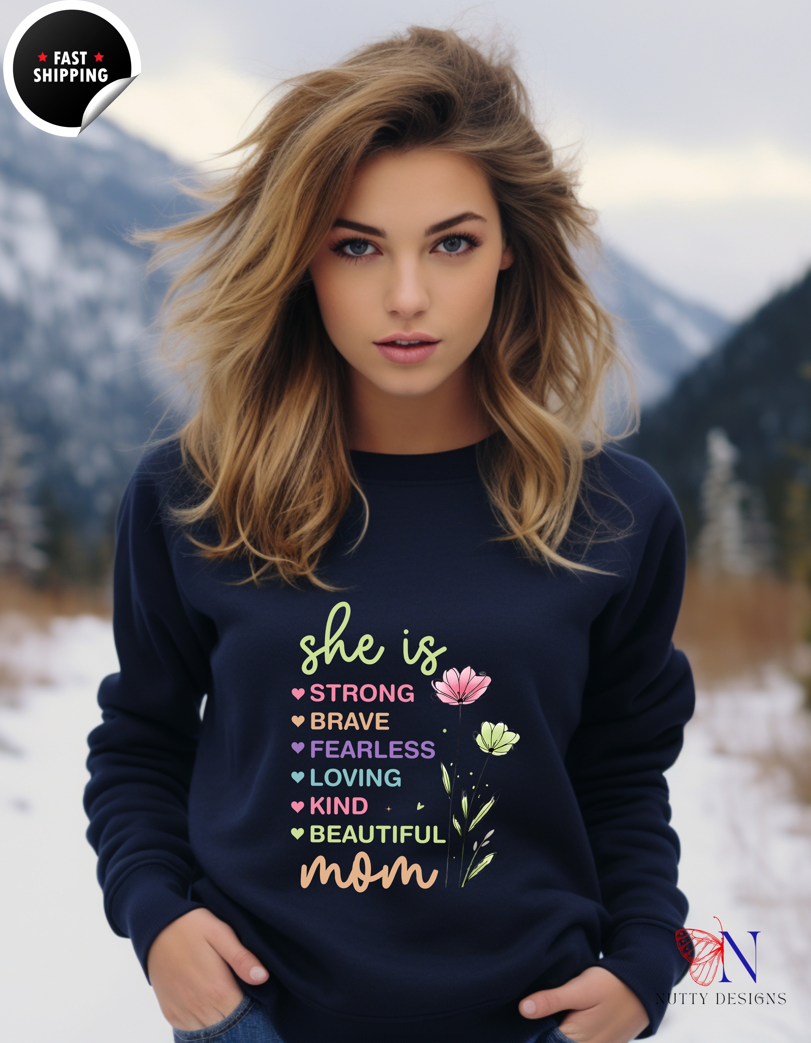 She Is Strong Mom Wildflower Garden hoodie lifestyle mockup - Mother's Day gift