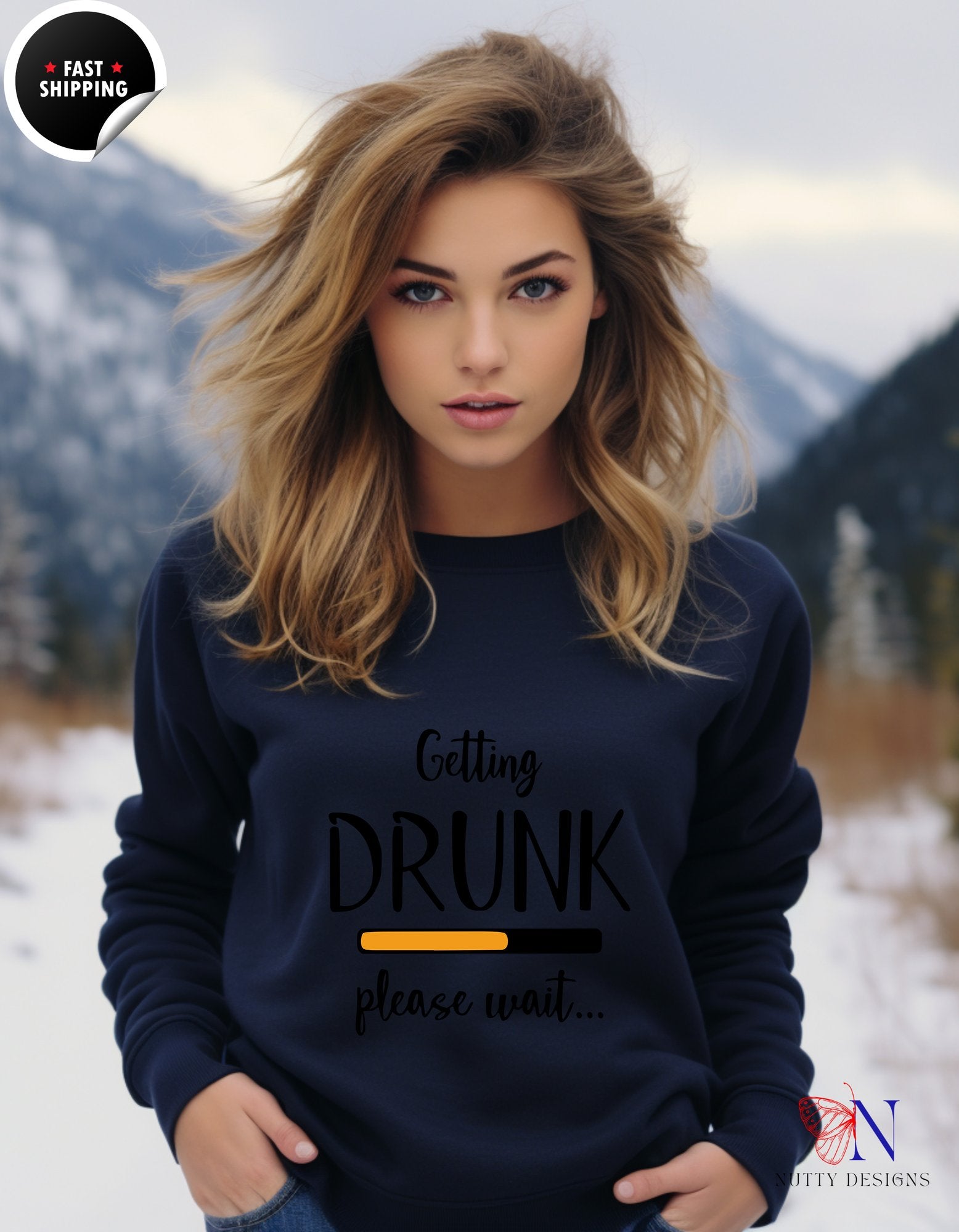 Getting Drunk Please Wait Hoodie — Funny Party Drinking Swea - Hoodies-Sweatshirts_Navy Sweatshirt