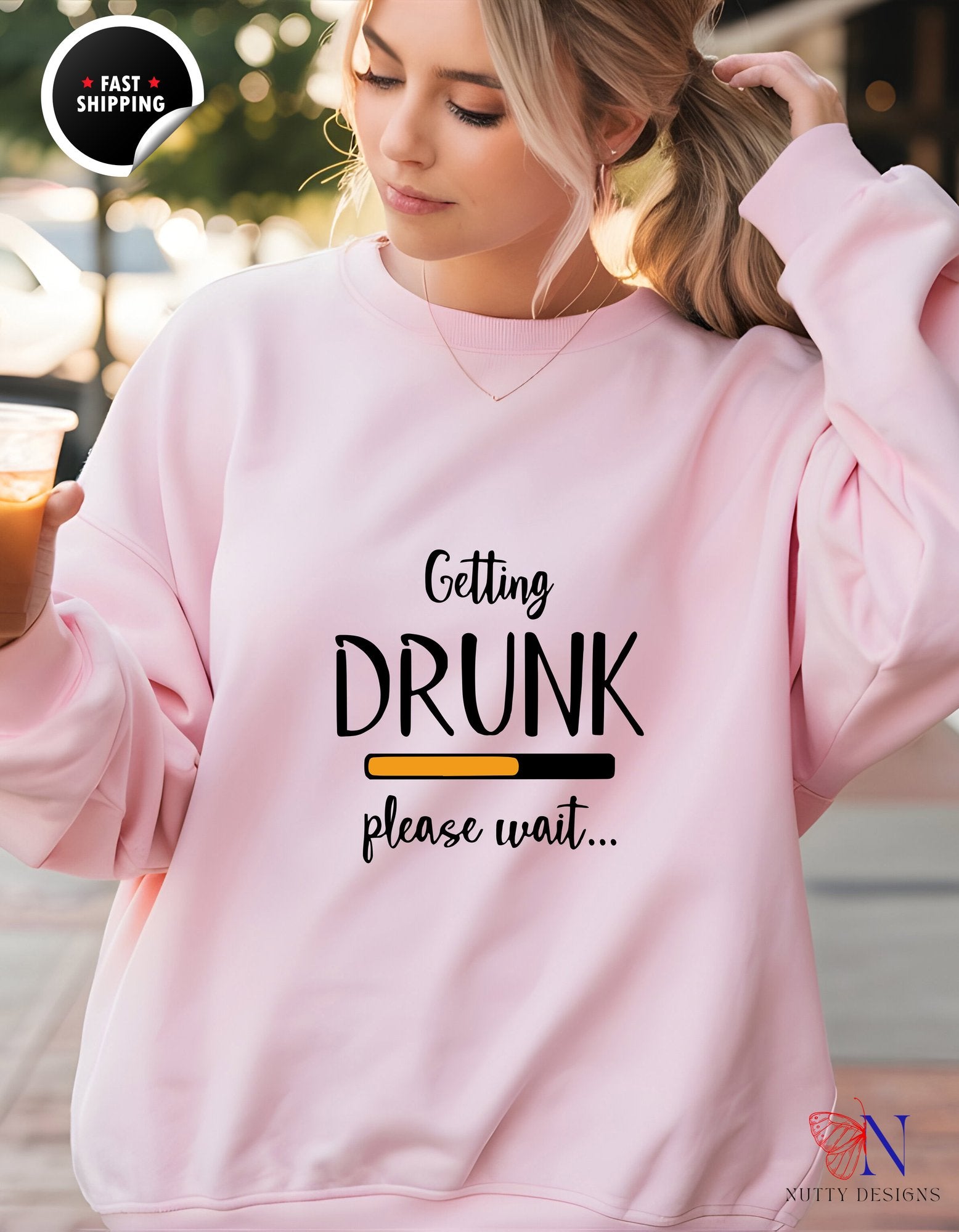 Getting Drunk Please Wait Hoodie — Funny Party Drinking Swea - Hoodies-Sweatshirts_Pink Sweatshirt