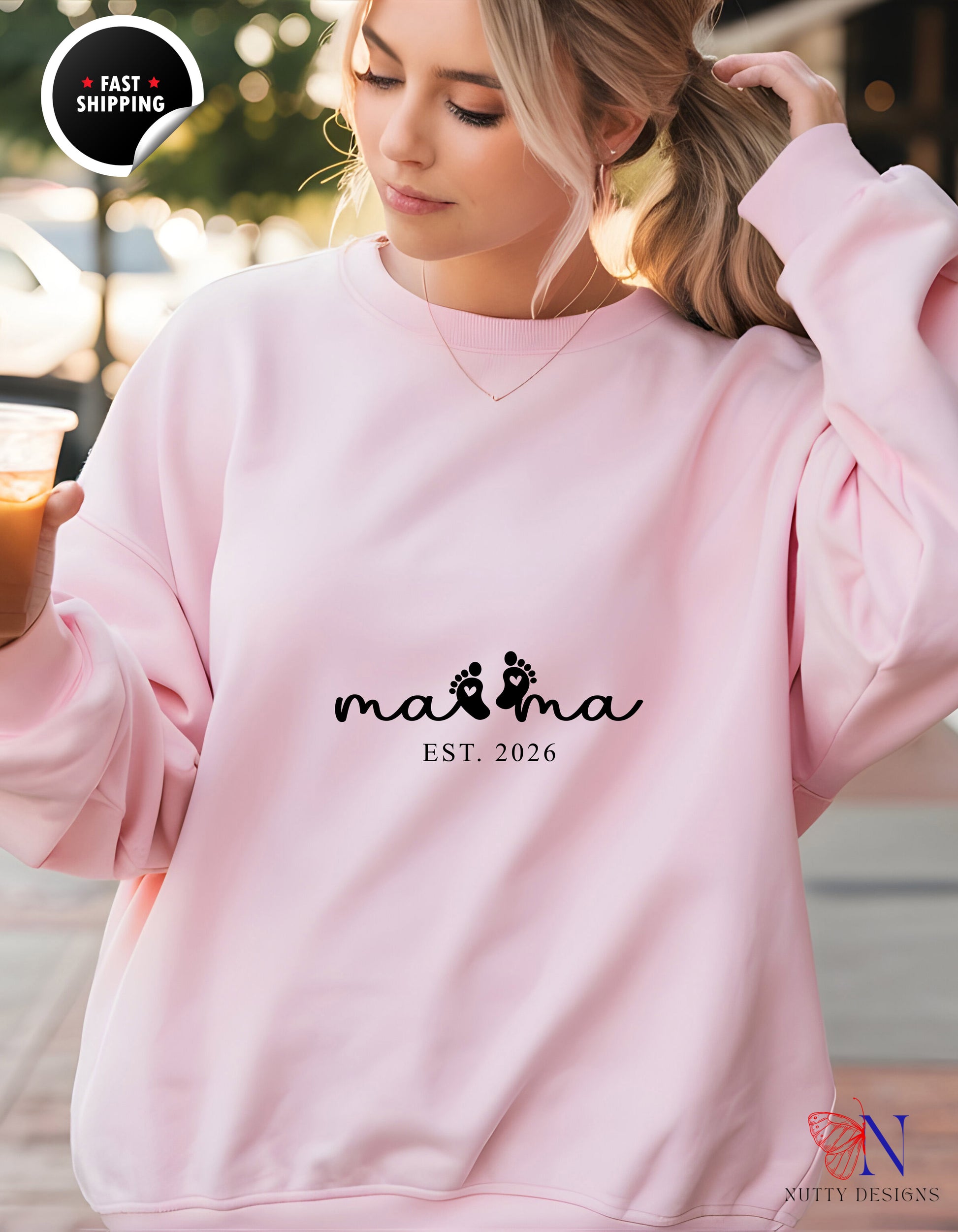 Mama Est 2026 Baby Footprints hoodie lifestyle mockup - Mother's Day gift