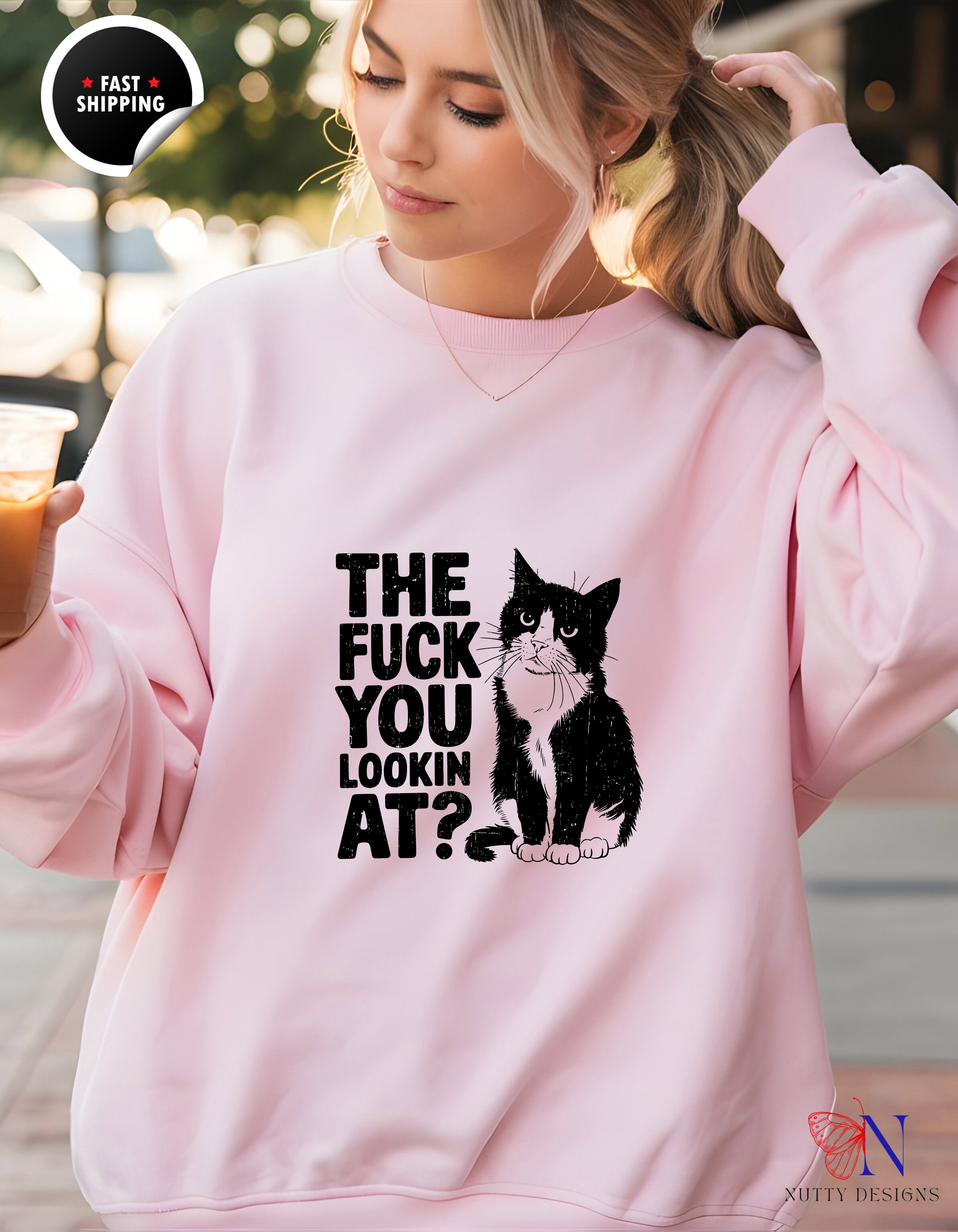 Funny Cat Hoodie - The F You Lookin' At? Graphic Pullover