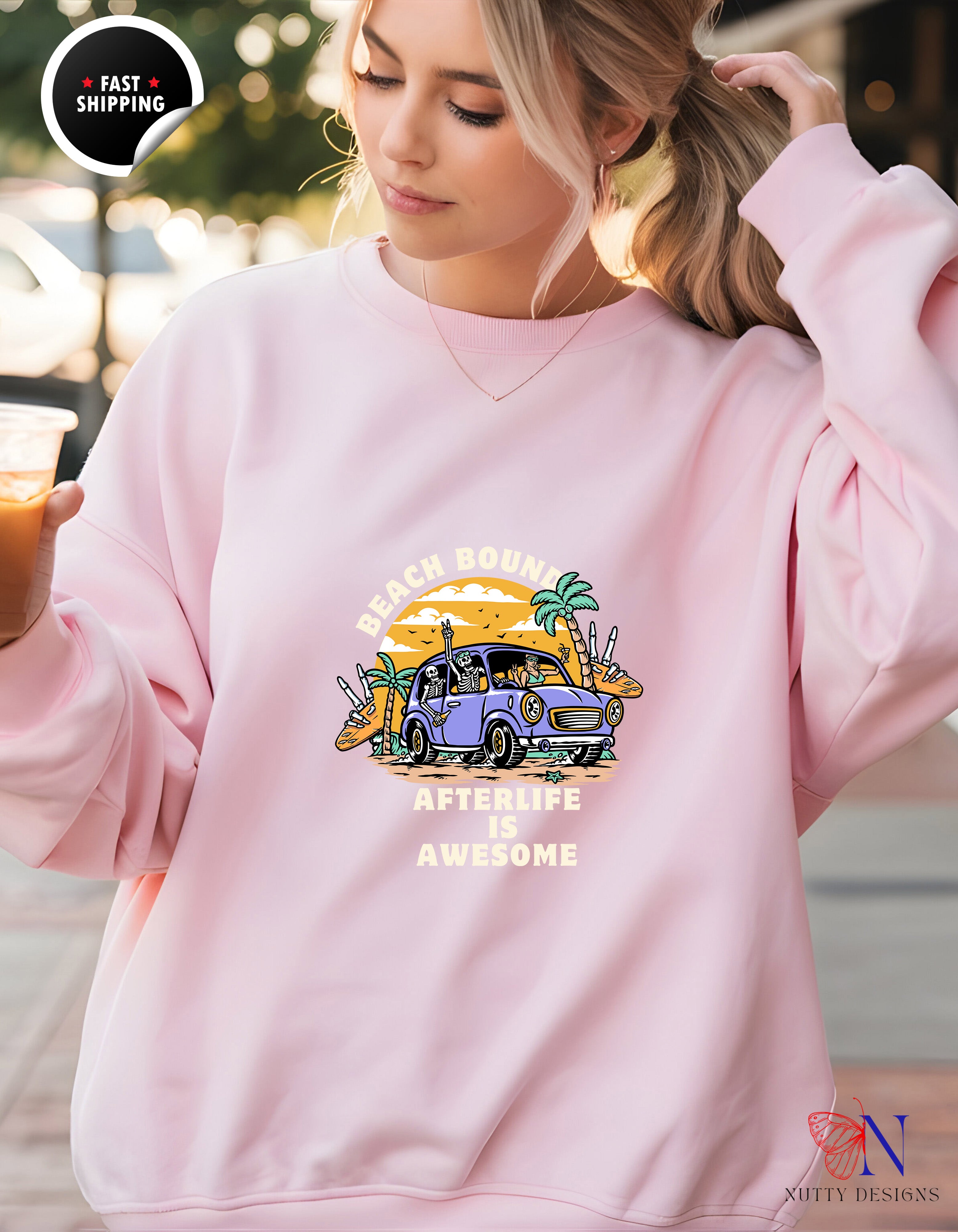 Skeleton Sweatshirt – Cozy Fleece Pullover With Skeleton - Hoodies-Sweatshirts_Pink Sweatshirt