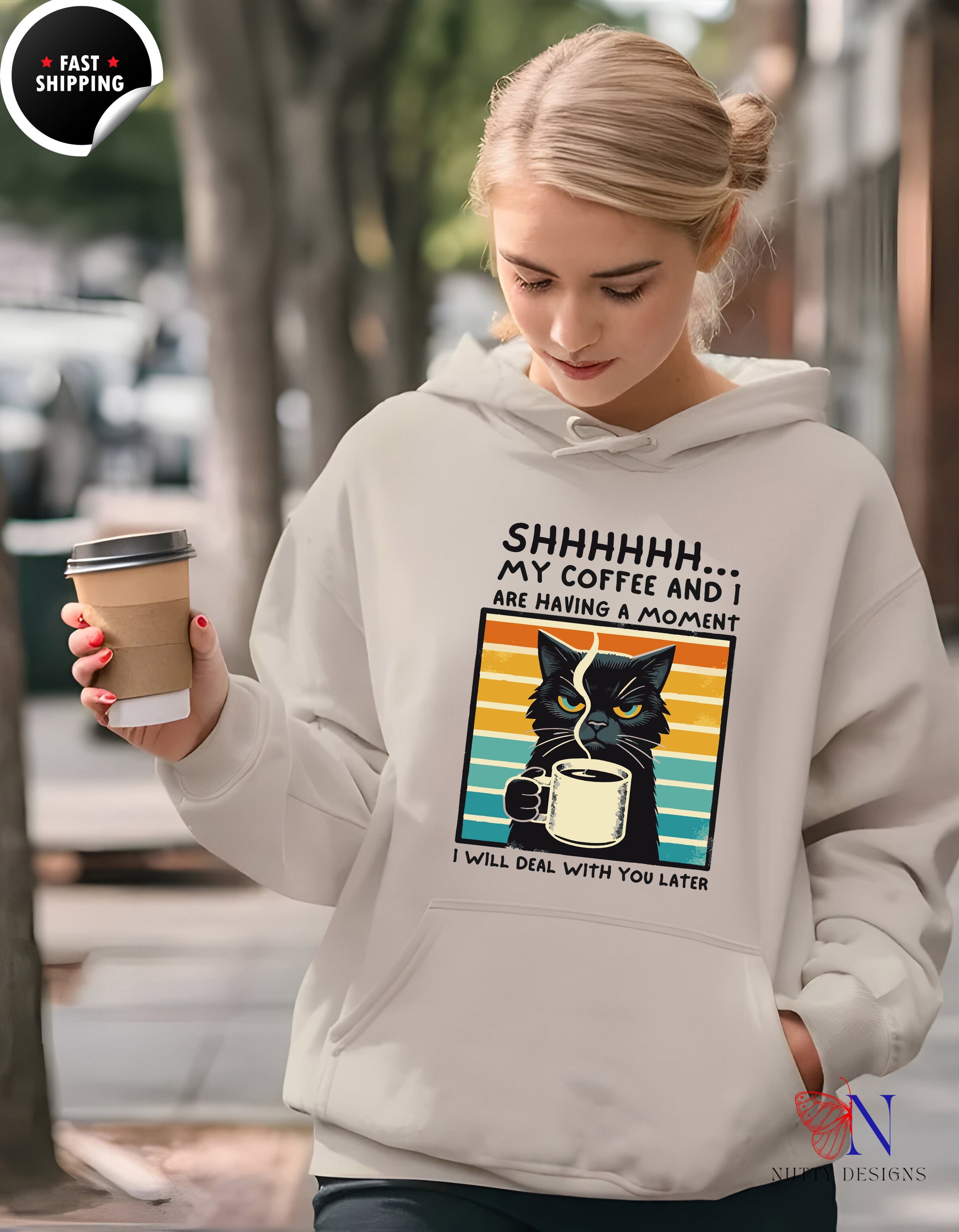 Coffee Cat Hoodie - Shhh… My Coffee and I Are Having a Moment — view 18