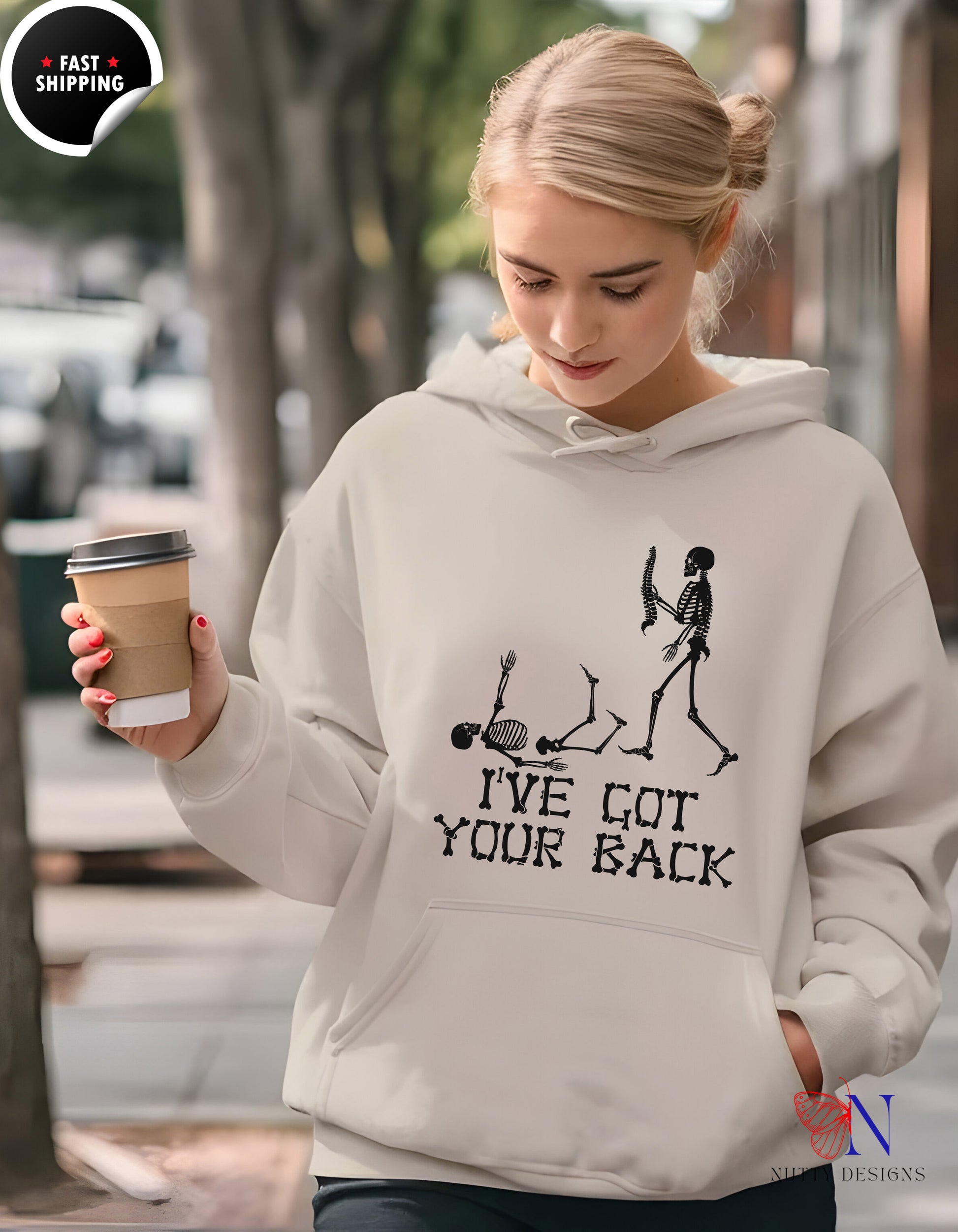 Hoodie "I've Got Your Back" Vintage Skeleton Helping Design — view 17