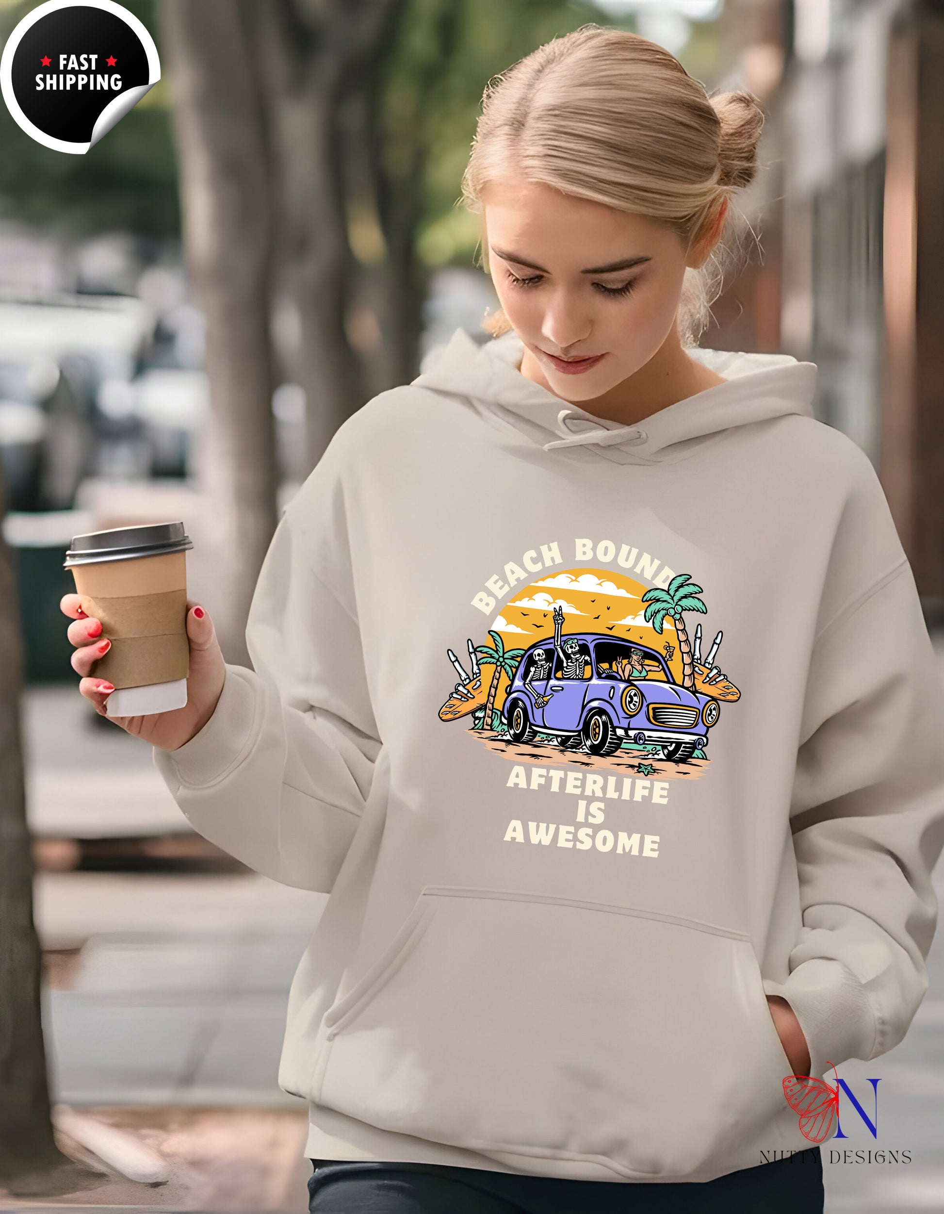 Skeleton Sweatshirt – Cozy Fleece Pullover With Skeleton - Hoodies-Sweatshirts_Sand Hoodie