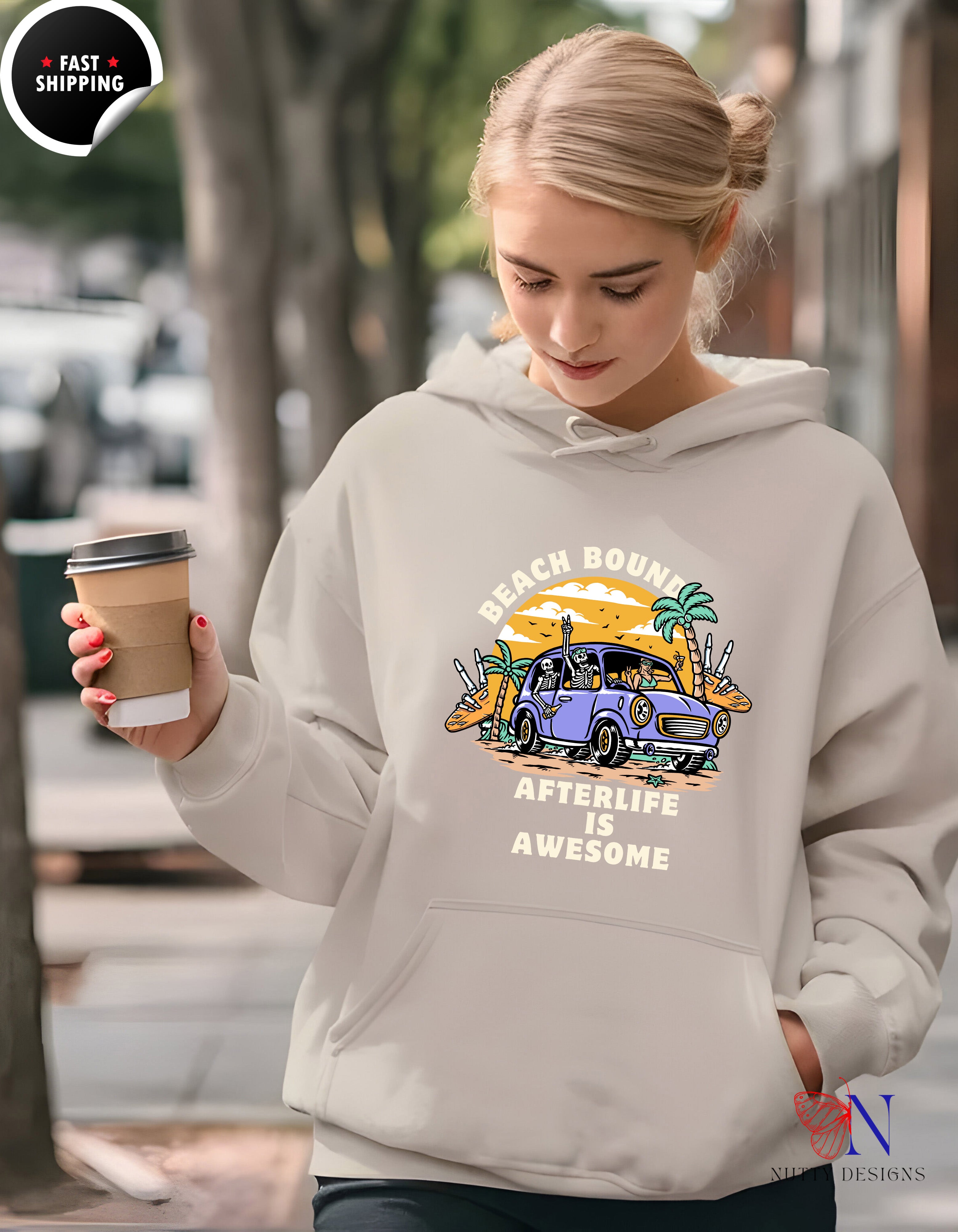 Skeleton Sweatshirt – Cozy Fleece Pullover With Skeleton - Hoodies-Sweatshirts_Sand Hoodie