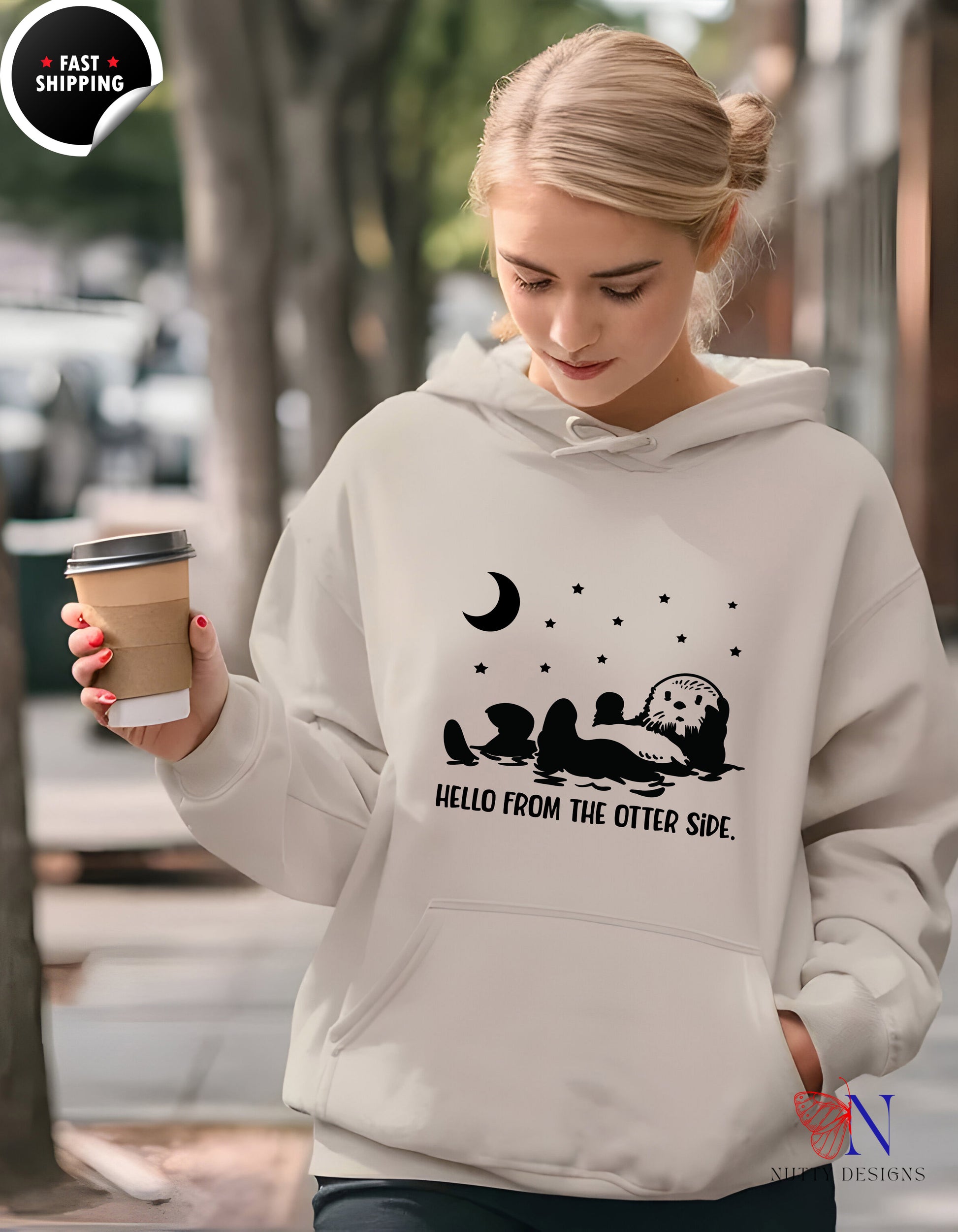 Otter Hoodie - Hello From the Otter Side Moon Graphic — view 17