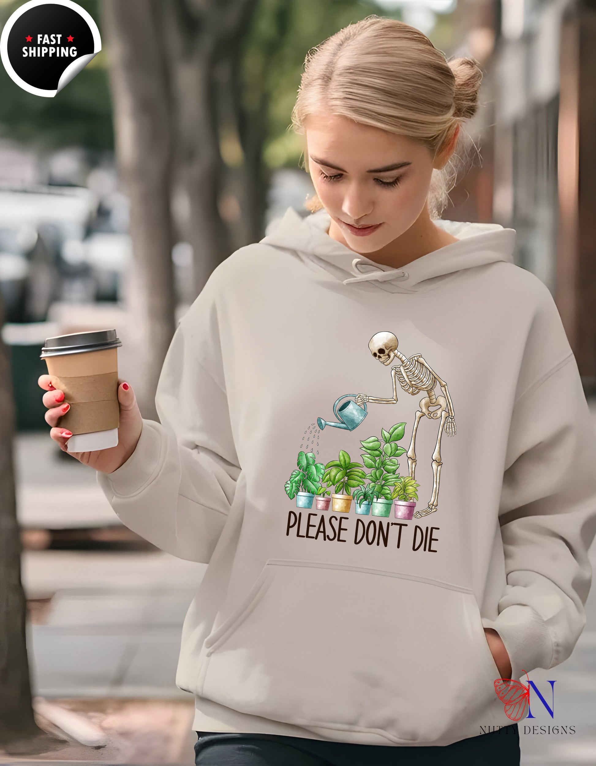 Plant Lover Hoodie - Please Don't Die Skeleton Gardener Sweatshirt — view 12
