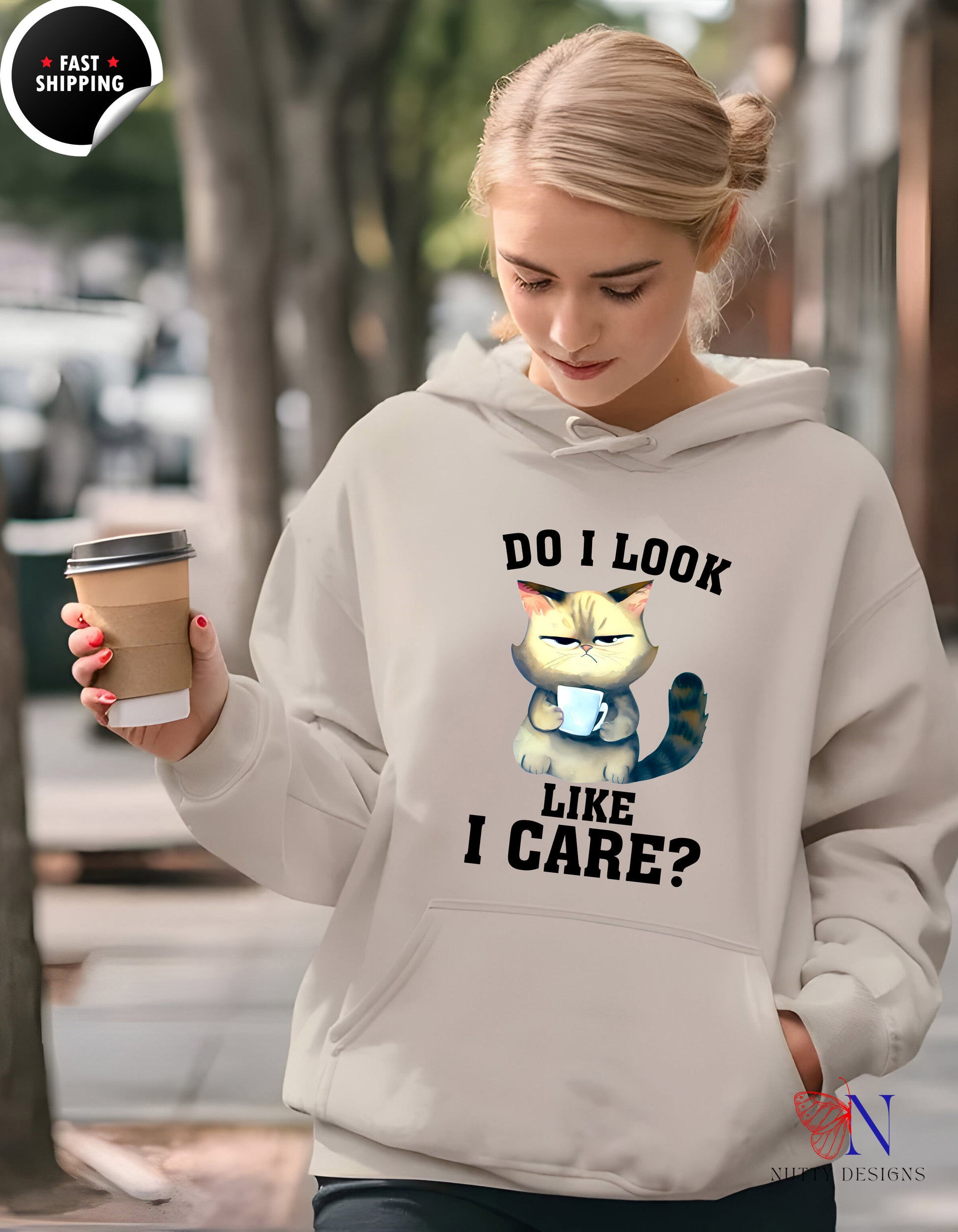 Grumpy Cat Hoodie - Do I Look Like I Care? Funny Pullover — view 12