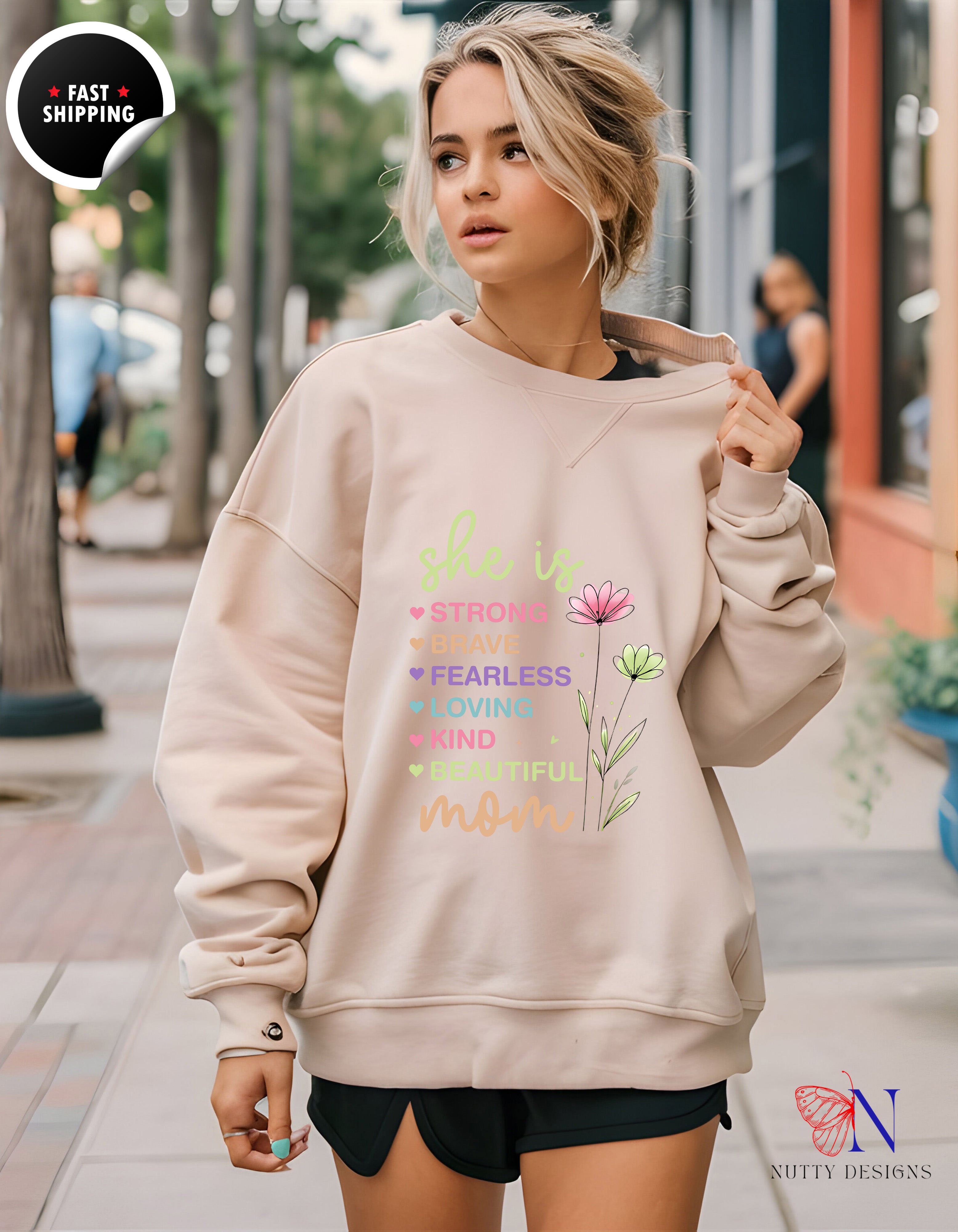 She Is Strong Mom Wildflower Garden hoodie lifestyle mockup - Mother's Day gift