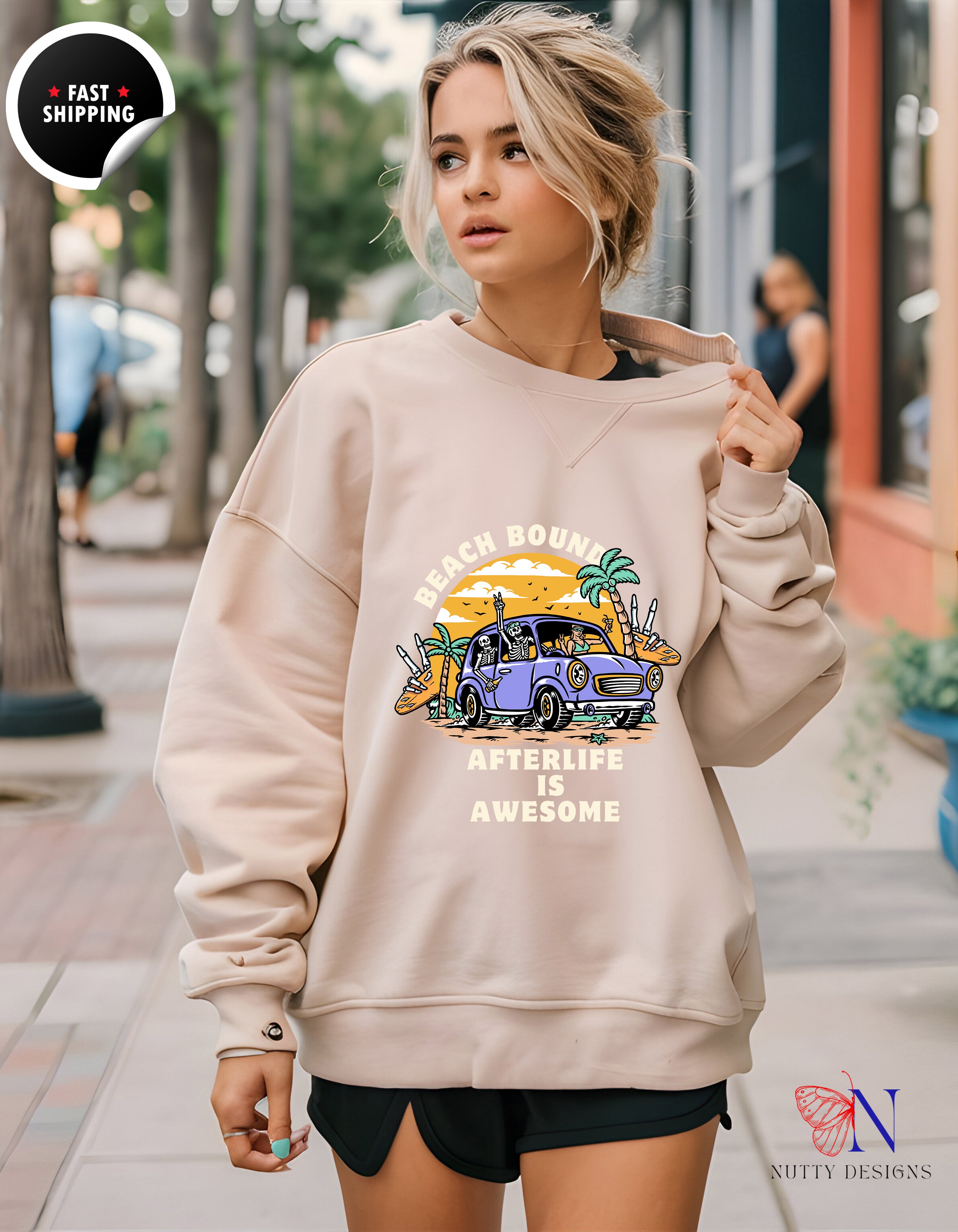 Skeleton Sweatshirt – Cozy Fleece Pullover With Skeleton - Hoodies-Sweatshirts_Sand Sweatshirt-W