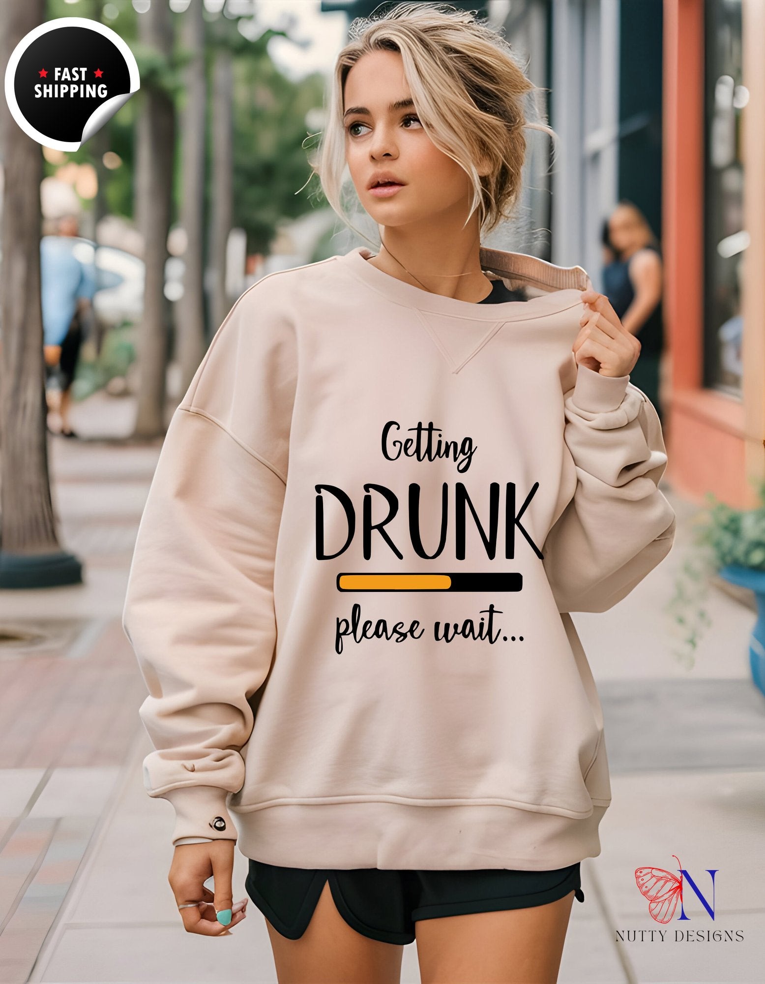 Getting Drunk Please Wait Hoodie — Funny Party Drinking Swea - Hoodies-Sweatshirts_Sand Sweatshirt-W