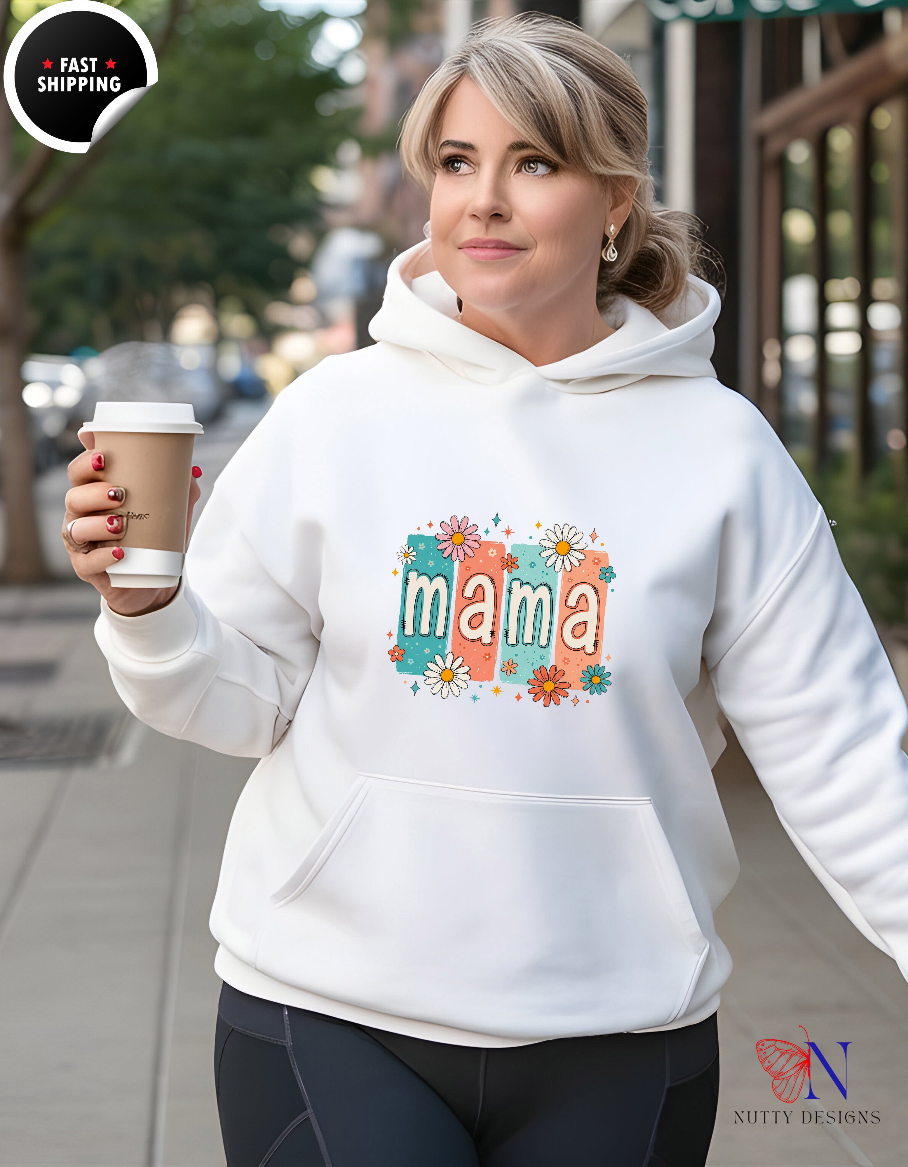 Retro Floral Mama Daisy hoodie lifestyle mockup - Mother's Day gift