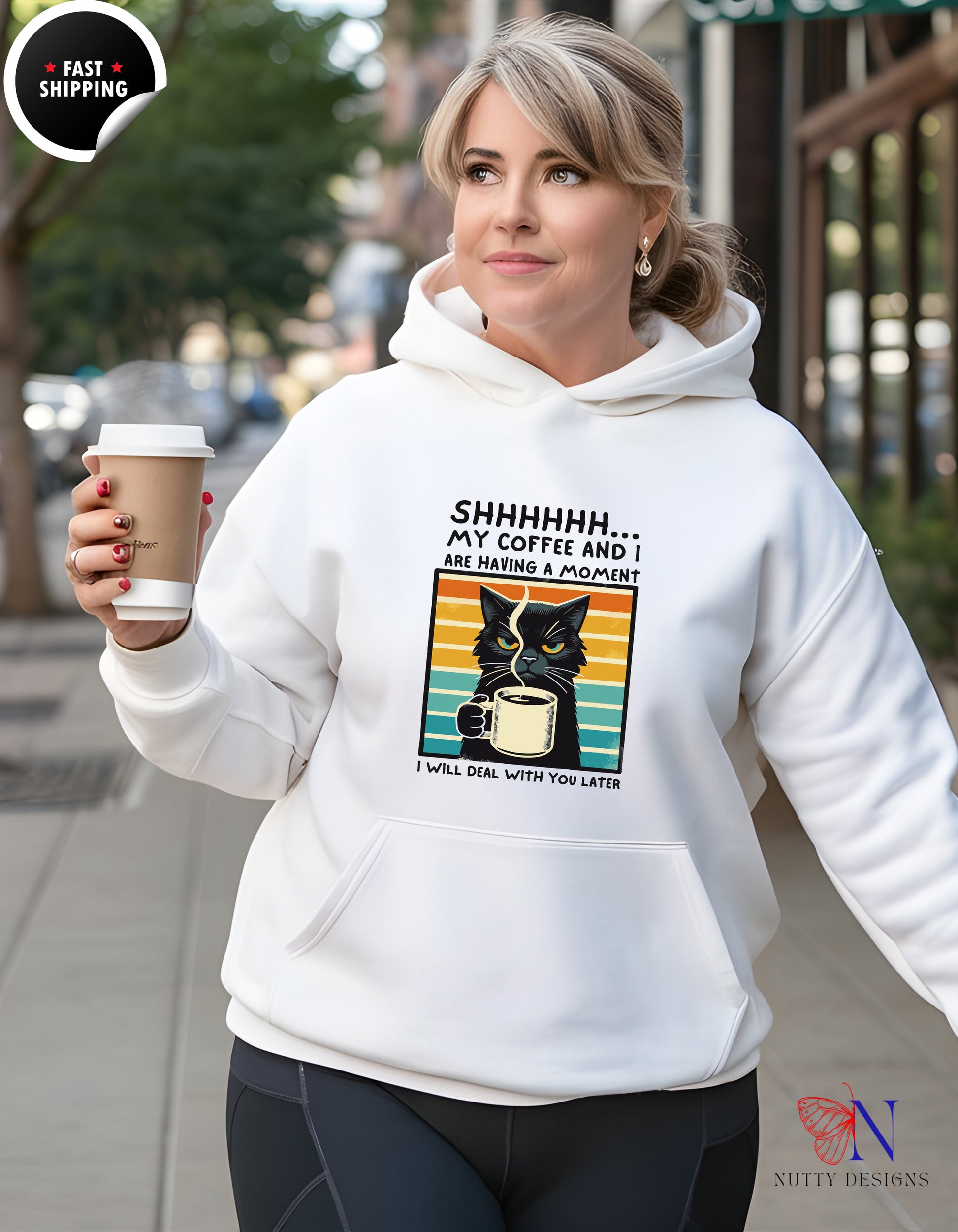 Coffee Cat Hoodie - Shhh… My Coffee and I Are Having a Moment — view 20