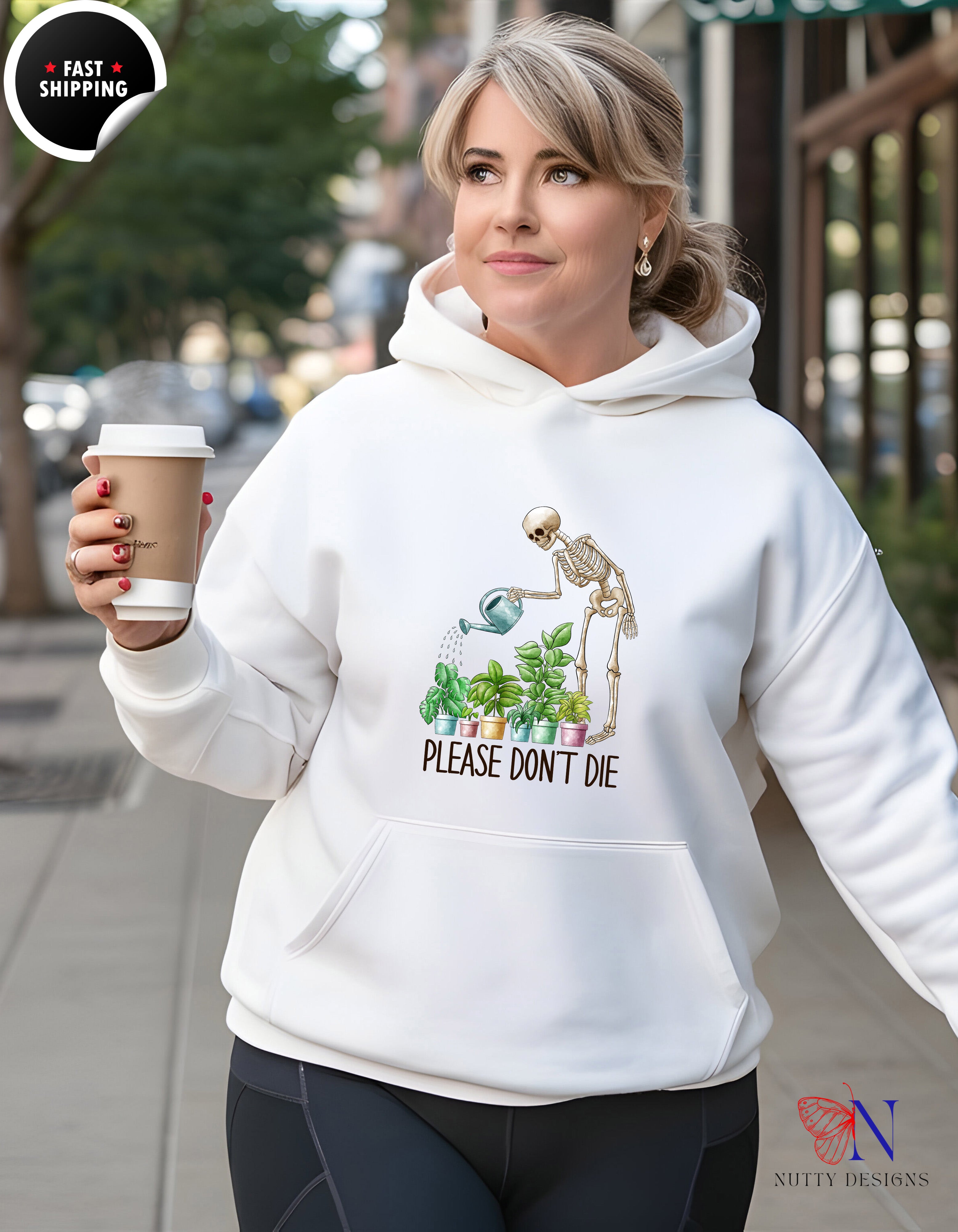 Plant Lover Hoodie - Please Don't Die Skeleton Gardener Sweatshirt — view 14