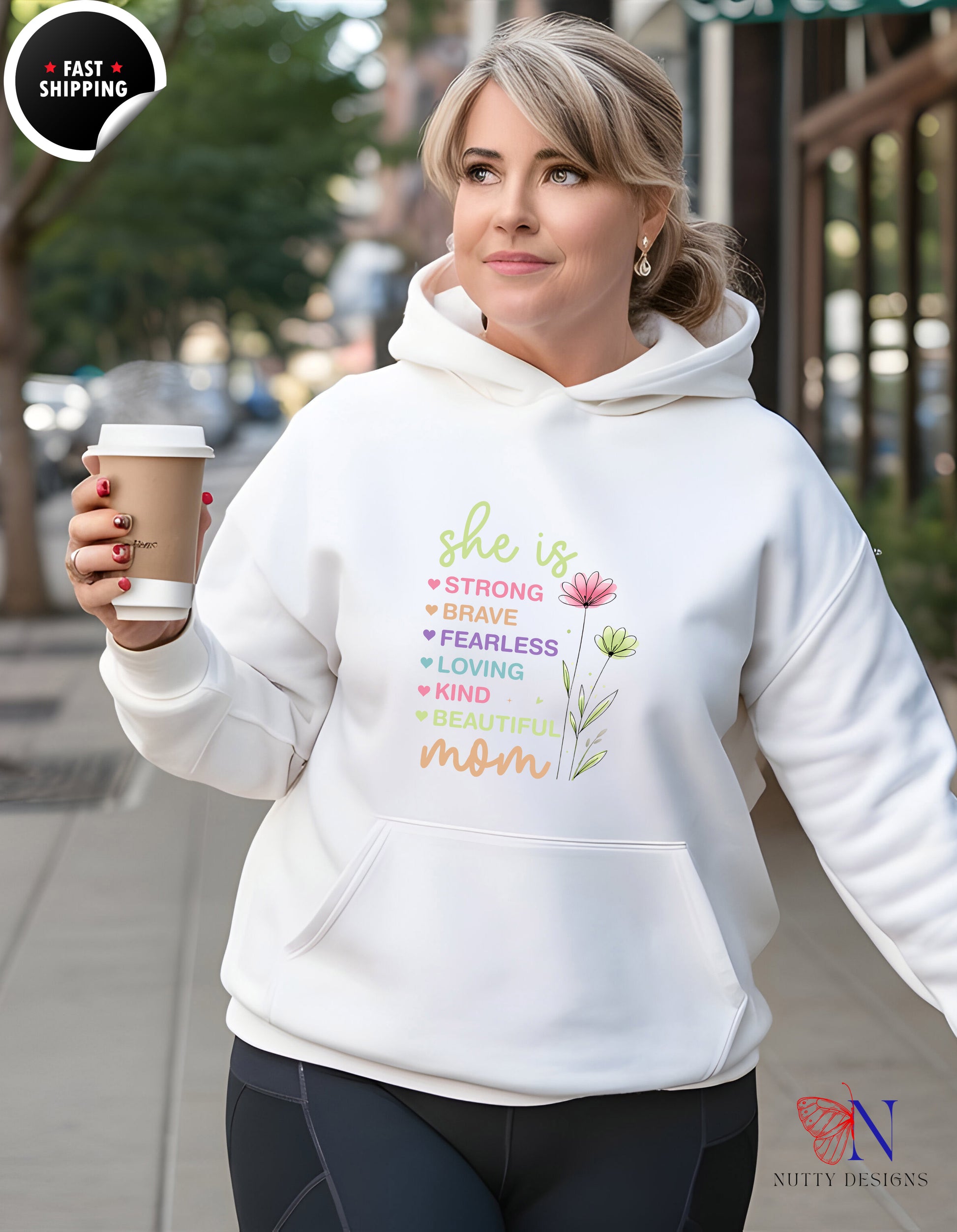 She Is Strong Mom Wildflower Garden hoodie lifestyle mockup - Mother's Day gift