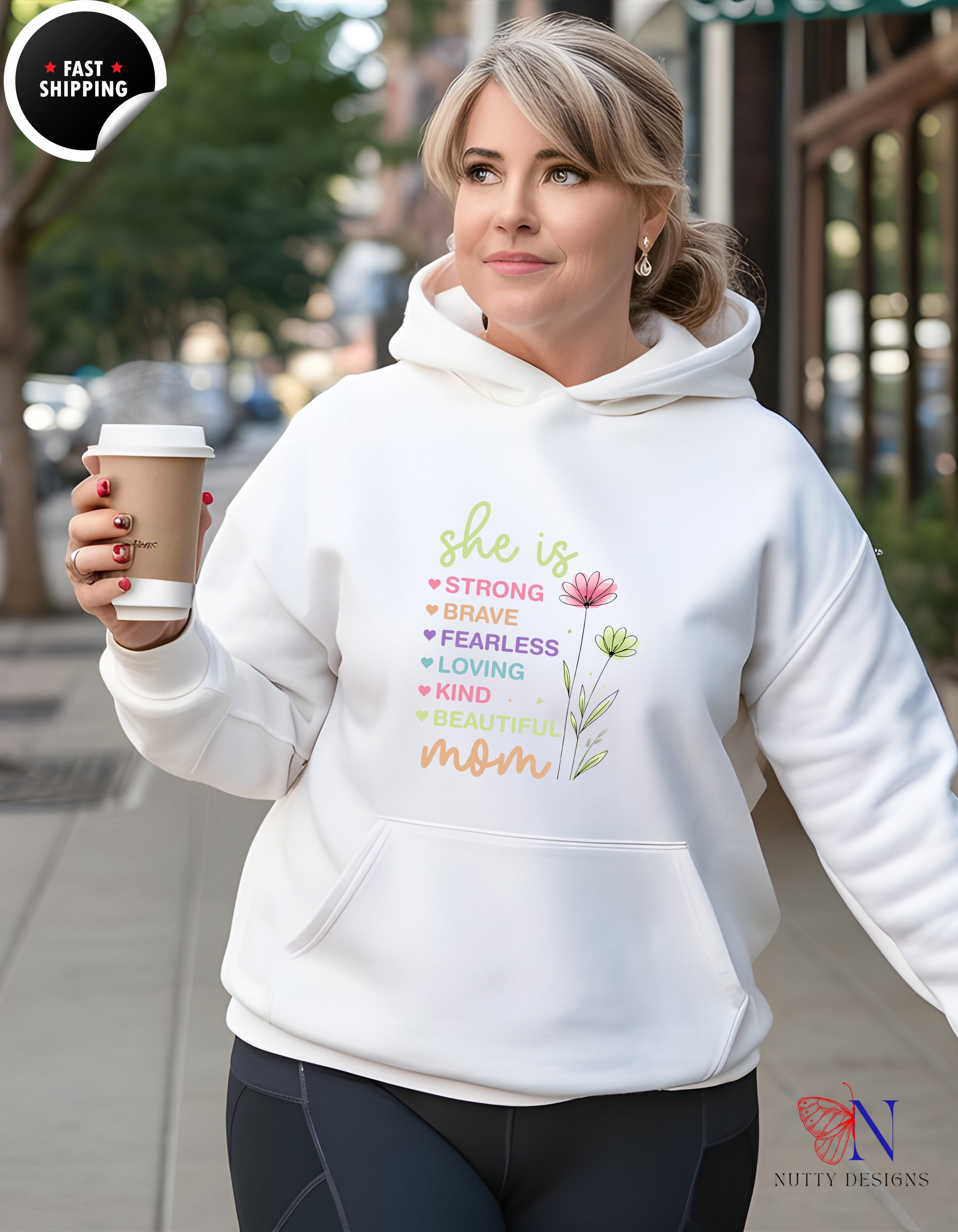 She Is Strong Mom Wildflower Garden hoodie lifestyle mockup - Mother's Day gift