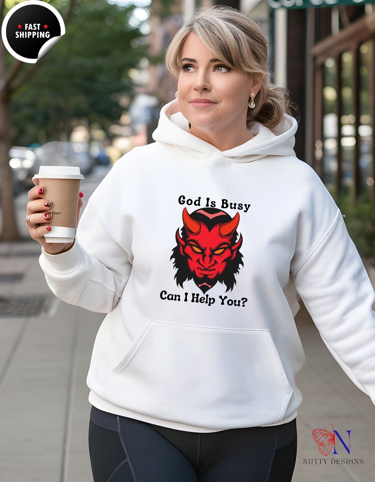 Heavy Blend™ Hooded God Is Busy Can I Help You? Sweatshirt - Hoodies-Sweatshirts_White Hoodie