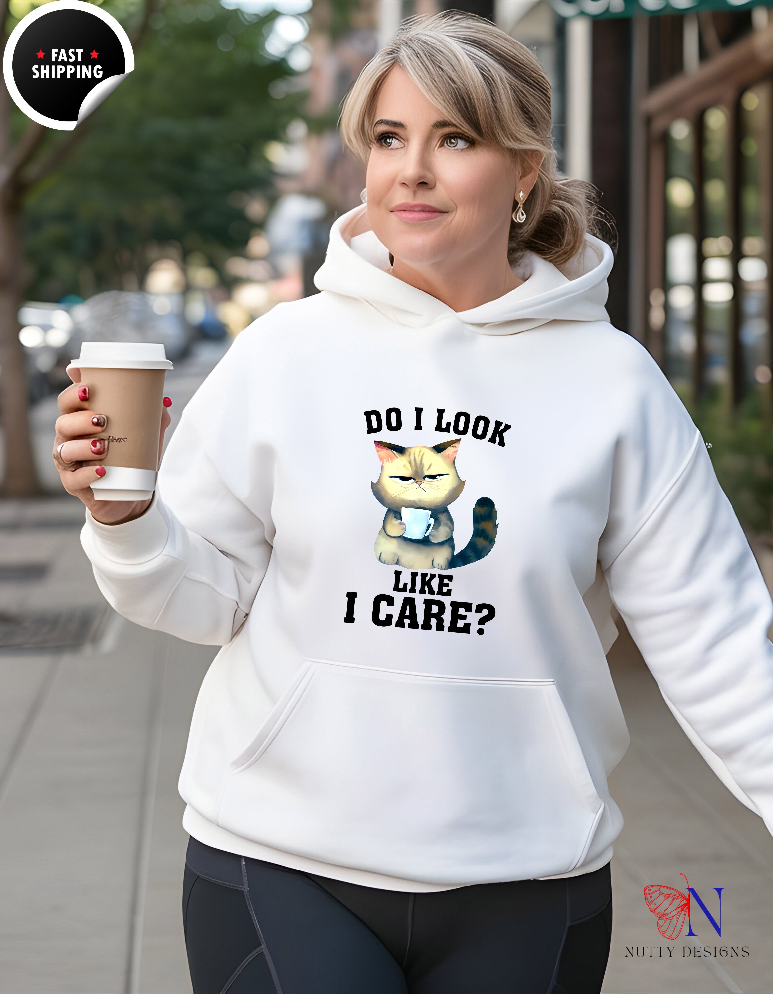 Grumpy Cat Hoodie - Do I Look Like I Care? Funny Pullover — view 14