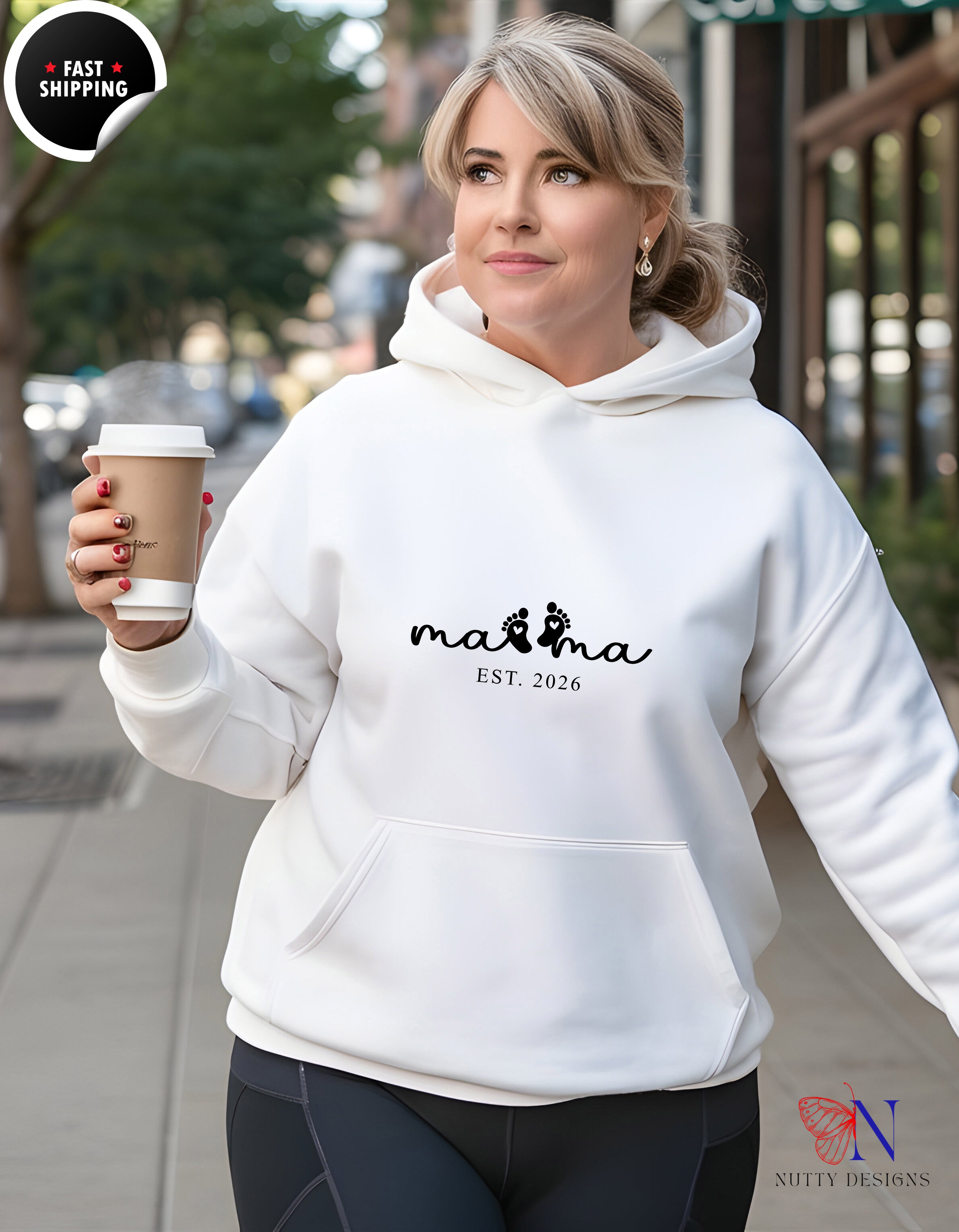 Mama Est 2026 Baby Footprints hoodie lifestyle mockup - Mother's Day gift