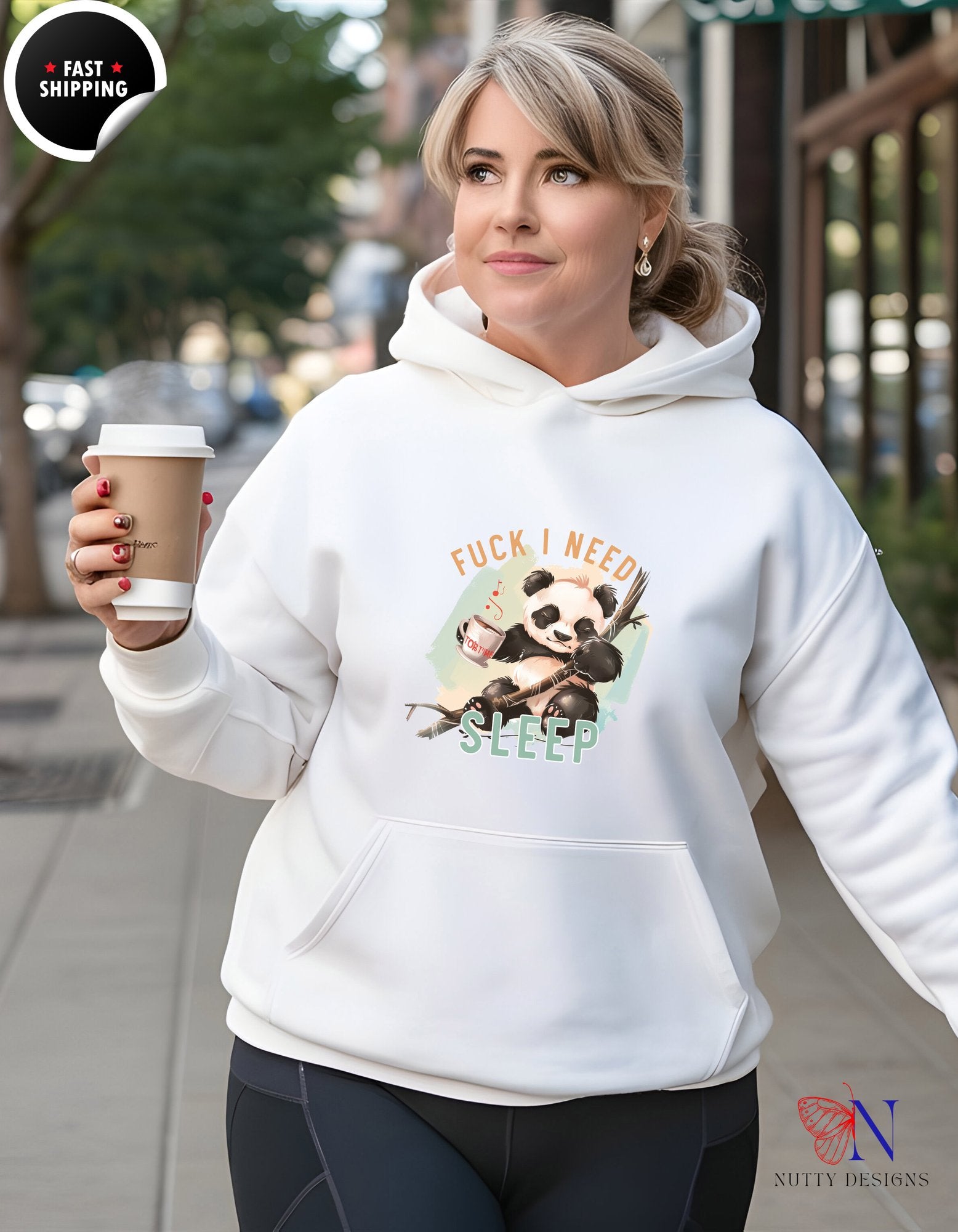 Sleep-Deprived Panda Hoodie – Funny "Fuck I Need Sleep" Grap - Hoodies-Sweatshirts_White Hoodie