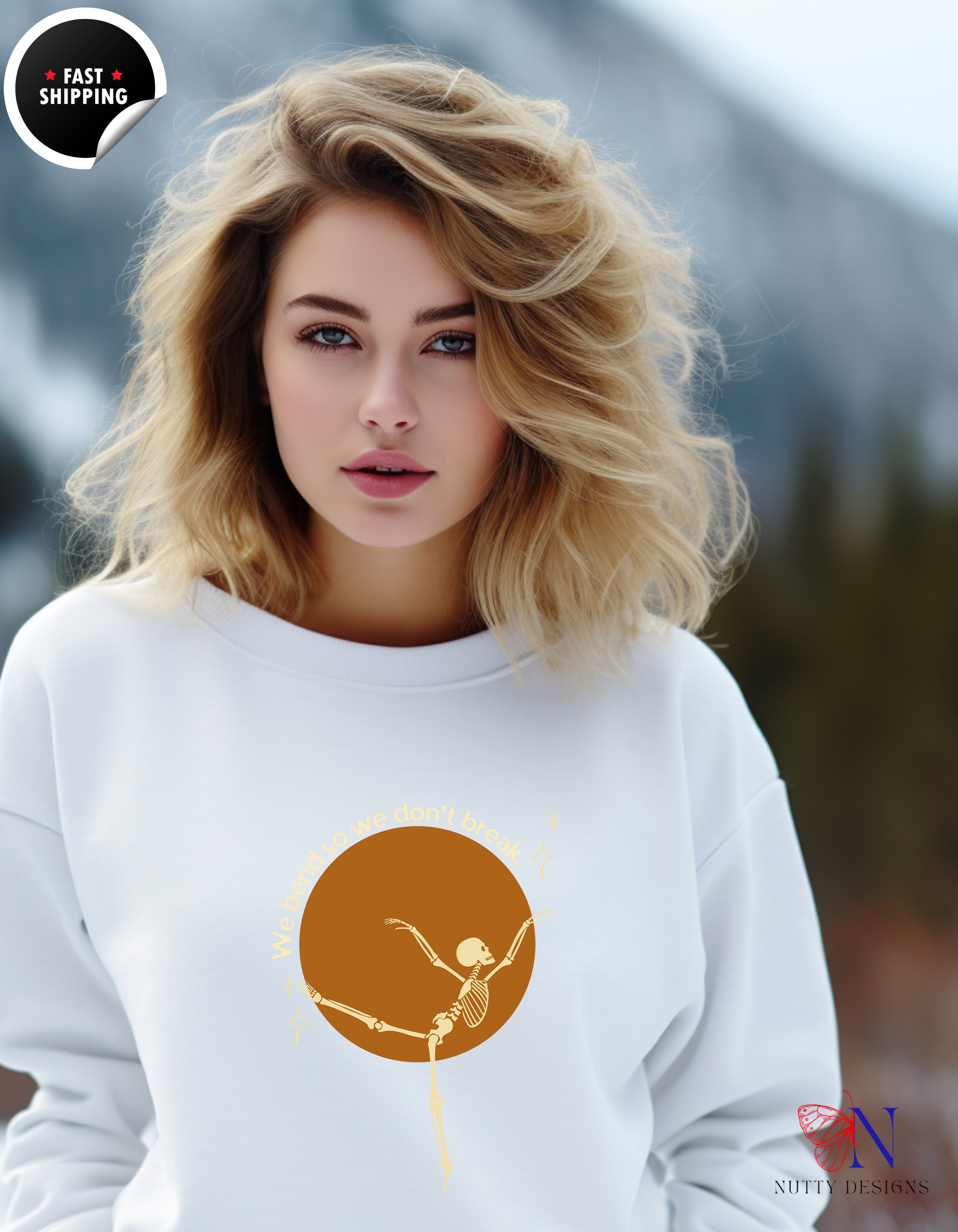 Funny Yoga T-Shirt - We Bend So We Don't Break Skeleton Tee