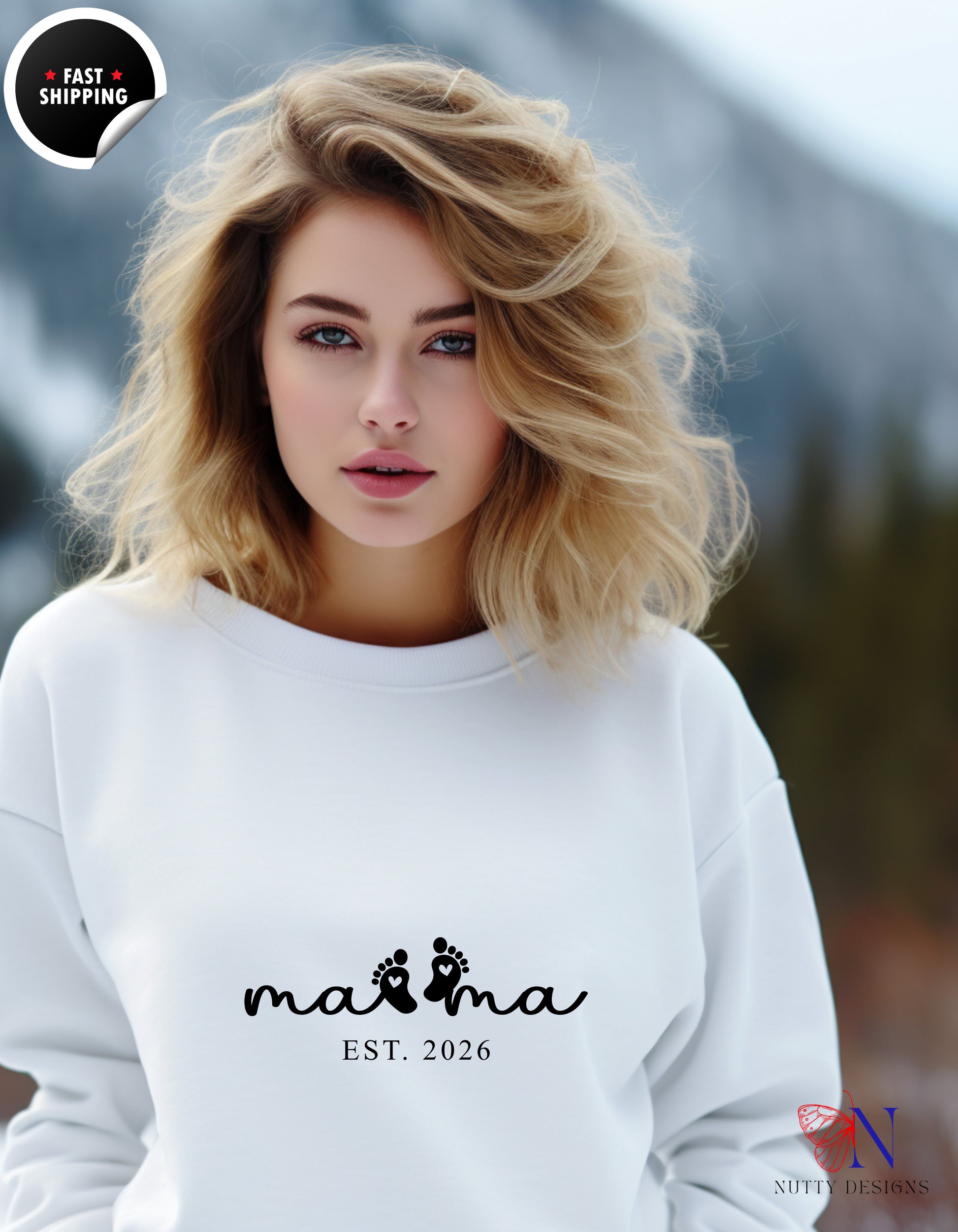 Mama Est 2026 Baby Footprints hoodie lifestyle mockup - Mother's Day gift